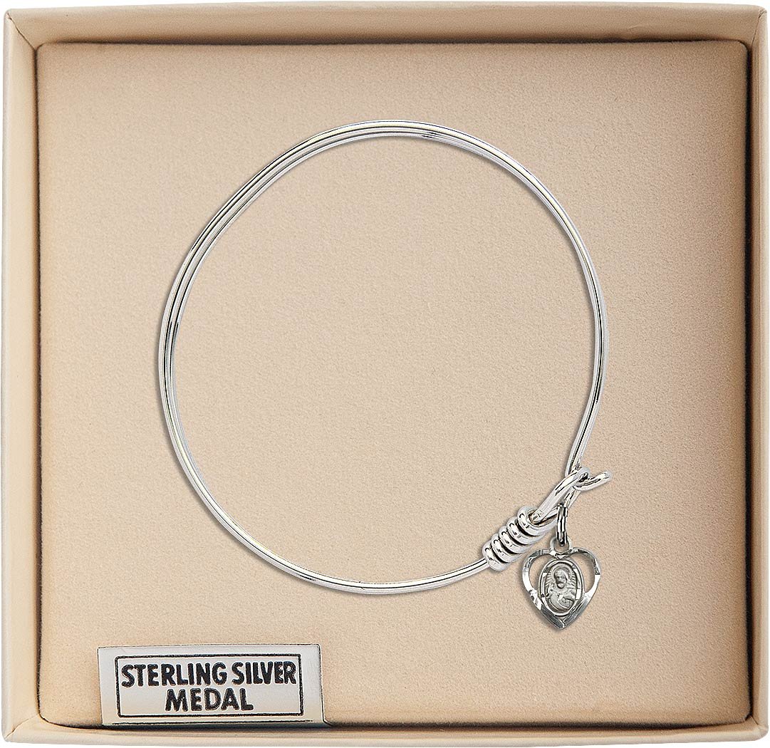 Sterling Silver Round Eye Hook Bangle Bracelet with Scapular - Elegant Jewelry for Women, Perfect for Everyday Wear, Gifts & Special Occasions