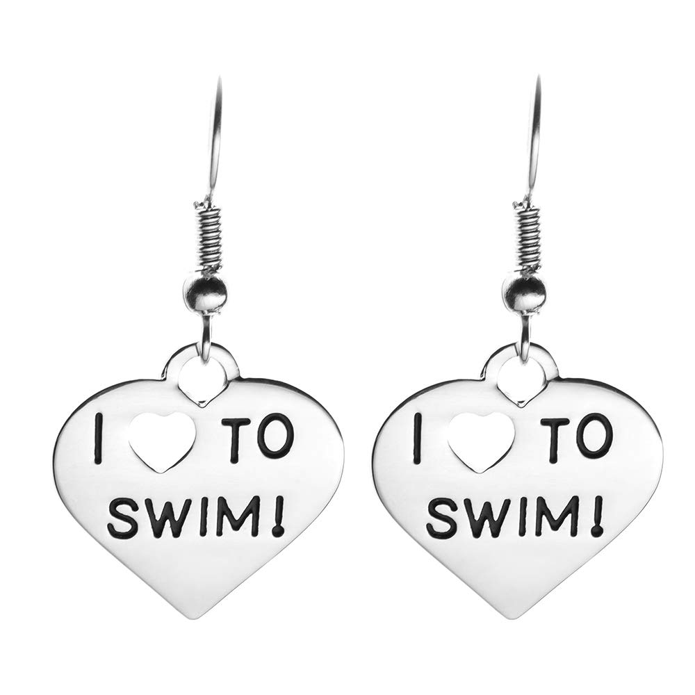 Waterproof Swim Earrings - I Love Swimming Dangle Charm Earrings for Swimmers, Swim Teams & Pool Enthusiasts | Perfect for Swim Meets, Beach Days & Water Sports