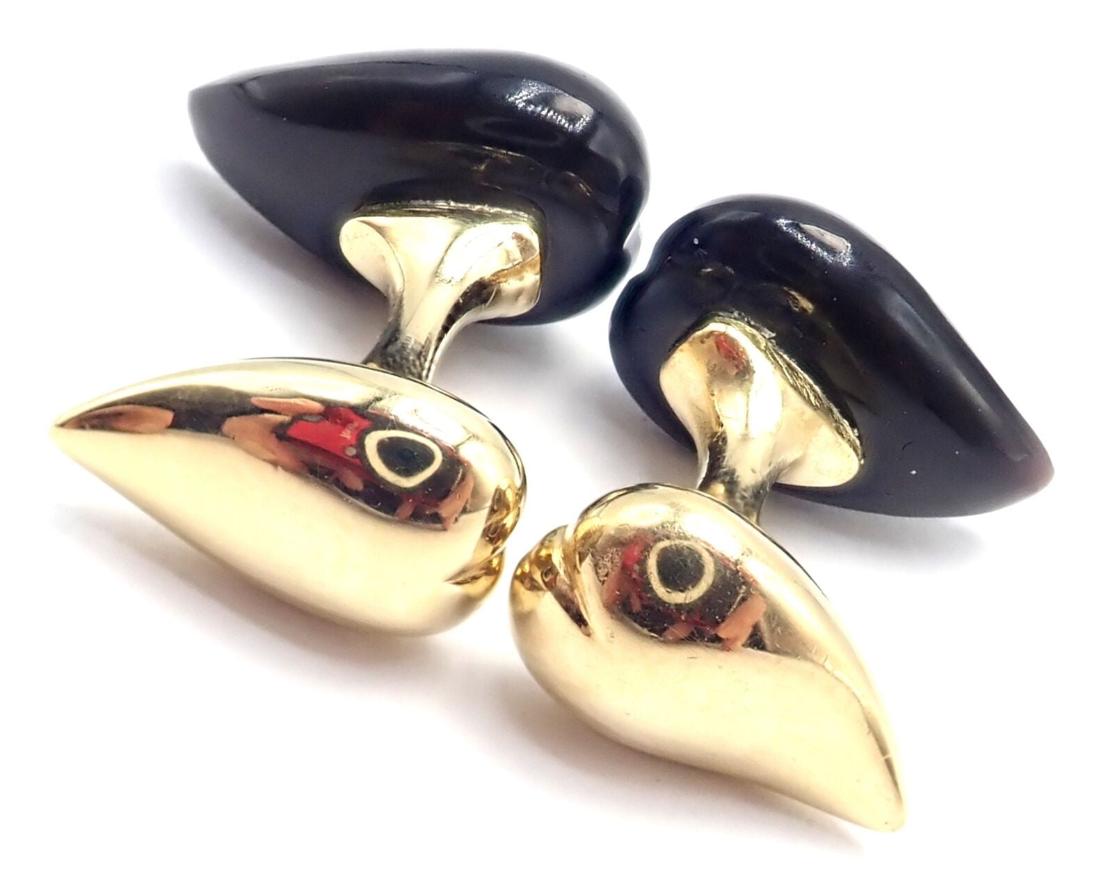 Authentic Tiffany & Co Peretti 18k Yellow Gold Black Onyx Teardrop Cufflinks for Men - Luxury Formal Wear Accessories for Weddings & Business Events