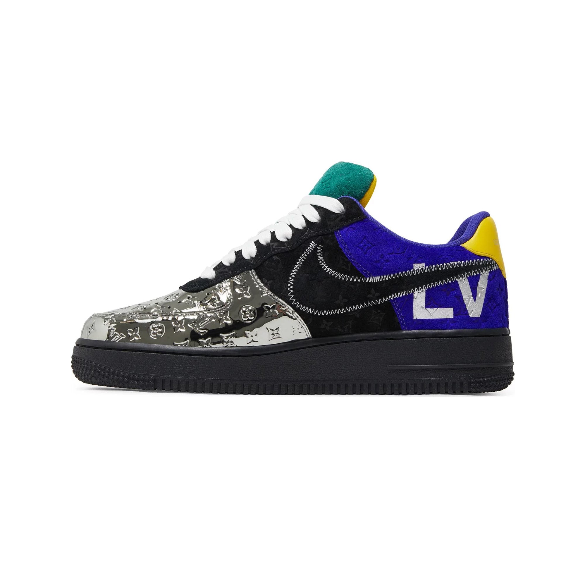 Nike Air Force 1 x Louis Vuitton x Virgil Abloh 'Black Metallic Silver' Sneakers (2022) - Limited Edition Luxury Streetwear for Men's Fashion & Sneaker Collectors