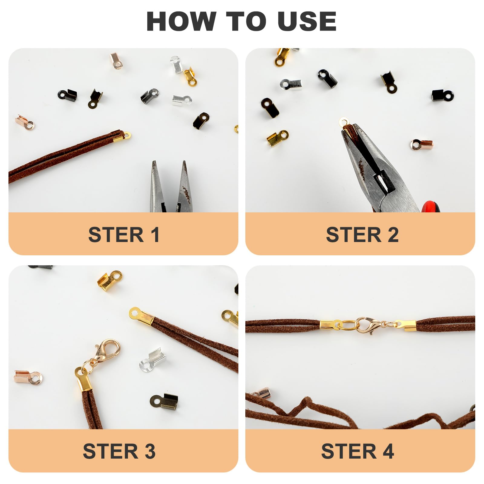 1000 PCS Jewelry Making End Caps - Leather Cord Crimp Tips, Fold-Over Bracelet Ends for DIY Necklace & Craft Projects | Perfect for Beading, Scrapbooking & Handmade Jewelry Designs