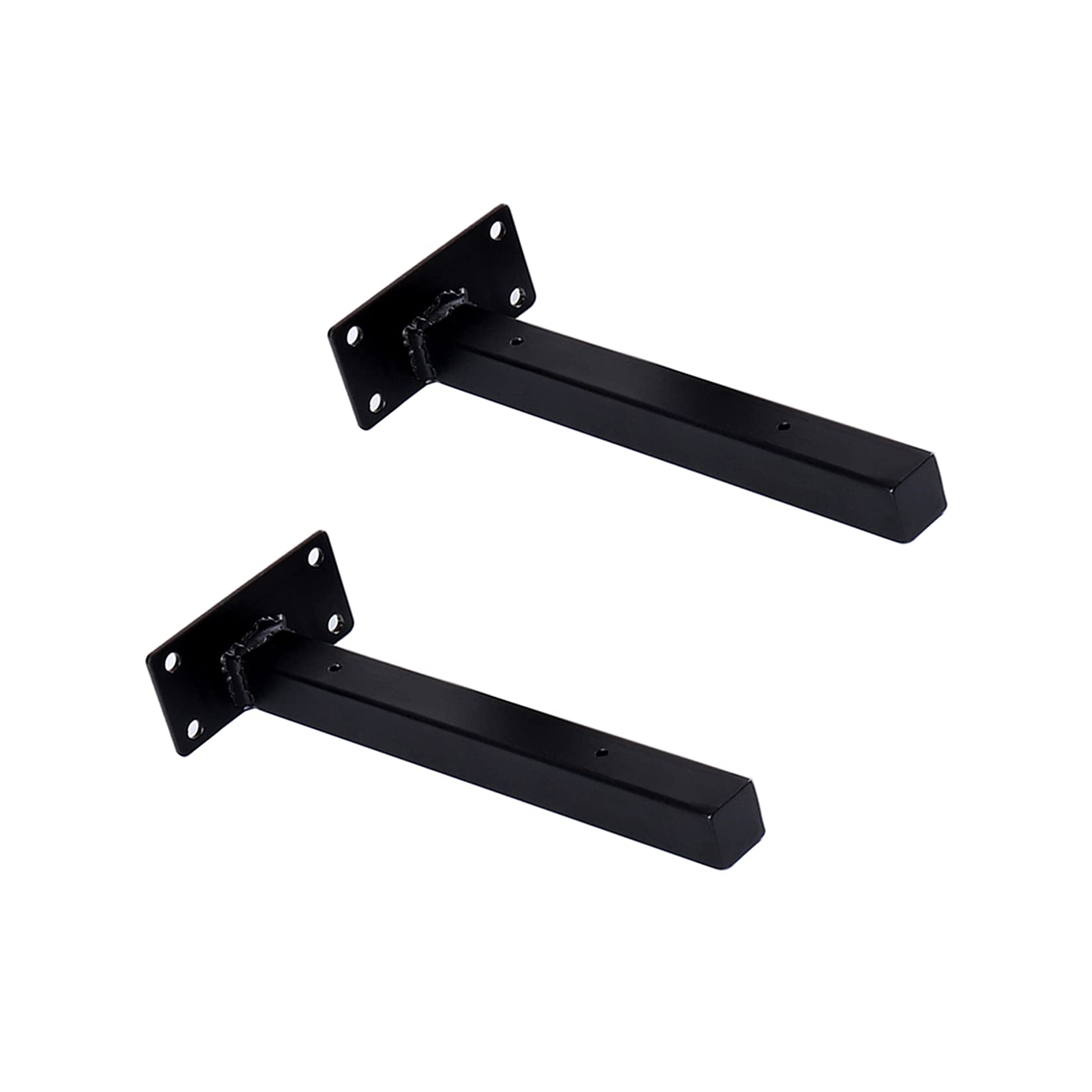 KOOEIN 6 Inch Black Shelf Brackets (2 Pack) - Heavy Duty Hidden Wall Mounted Pipe Racks, Modern Floating Metal Shelves with Rounded Corners for Home & Office Organization - Perfect for Living Room, Kitchen, Bathroom Storage