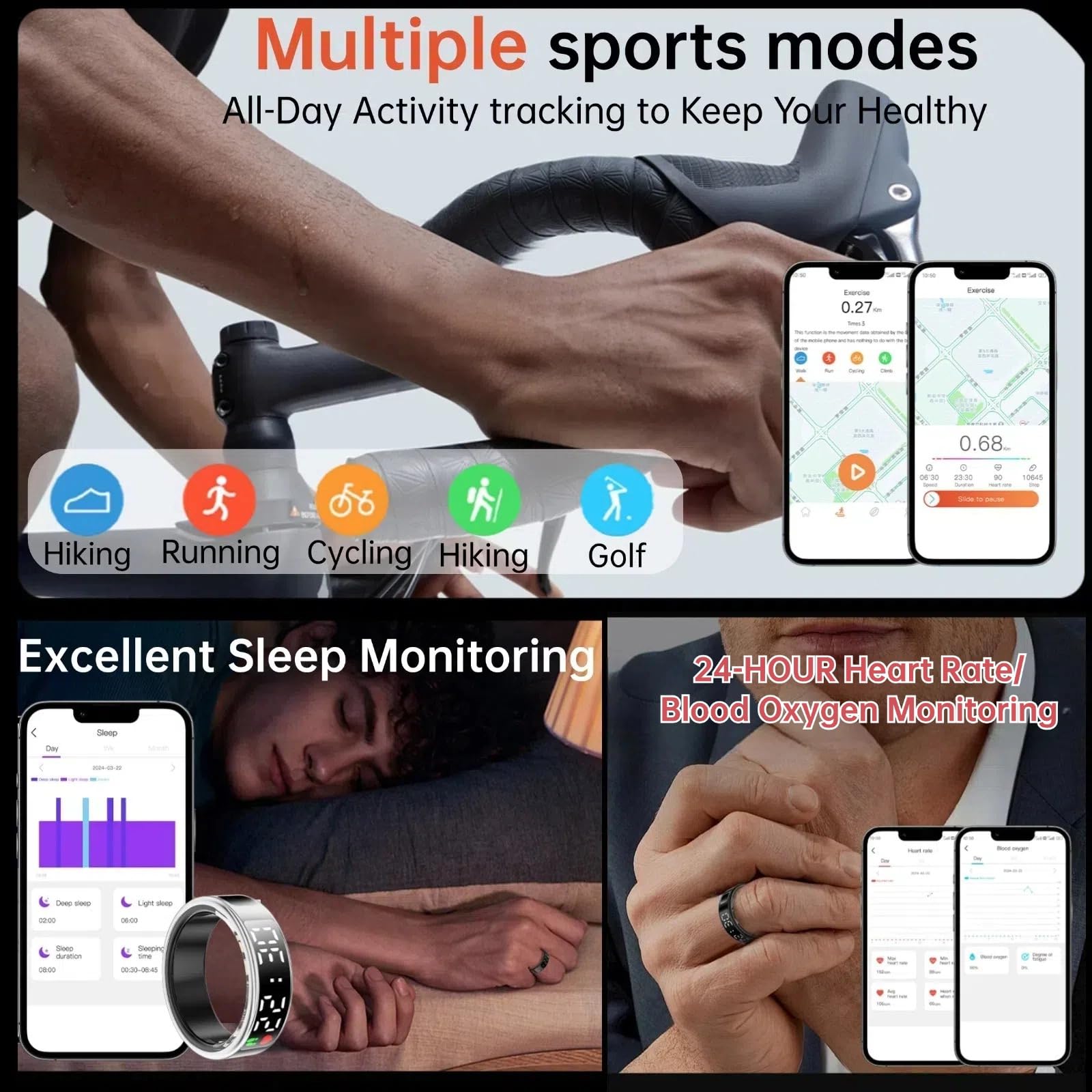 Smart Fitness Ring with Heart Rate & Sleep Tracker - IP68 Waterproof for Active Lifestyles