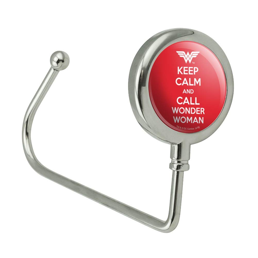 Wonder Woman Keep Calm and Call Purse Bag Hanger Hook - Stylish Handbag Accessory for Restaurants, Bars, and Travel - Perfect Gift for Superhero Fans