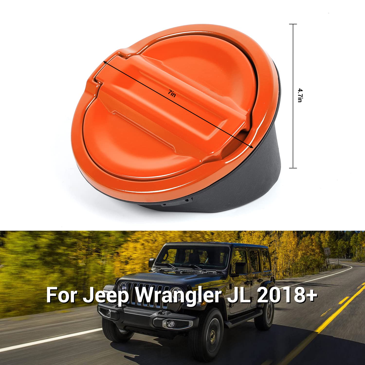 Aluminum Alloy Fuel Tank Cover for 2018-2025 Jeep Wrangler JL (2/4 Door) - Orange Gas Cap Protector | Durable Exterior Accessories for Off-Road & Daily Driving