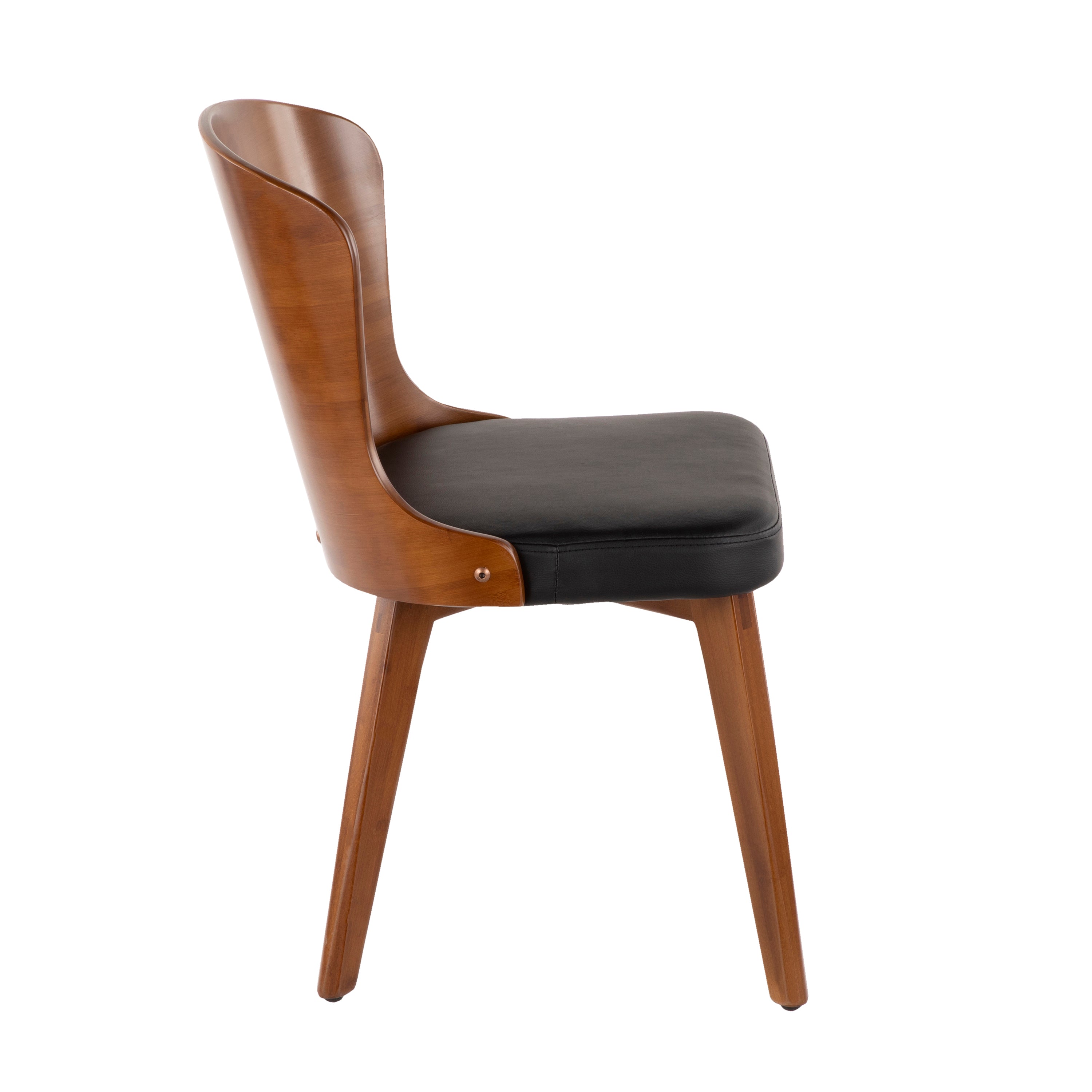 Bocello Mid Century Modern Chair - Walnut Wood Frame & Black Faux Leather Upholstery by LumiSource - Perfect for Living Room, Office or Dining Room Decor
