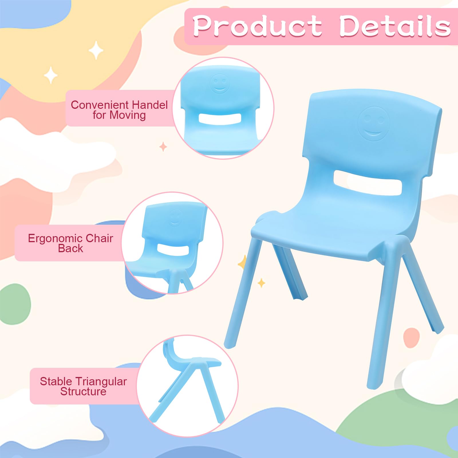 6Pcs Stackable Kids Chairs - Colorful, Ergonomic for Classroom & Home