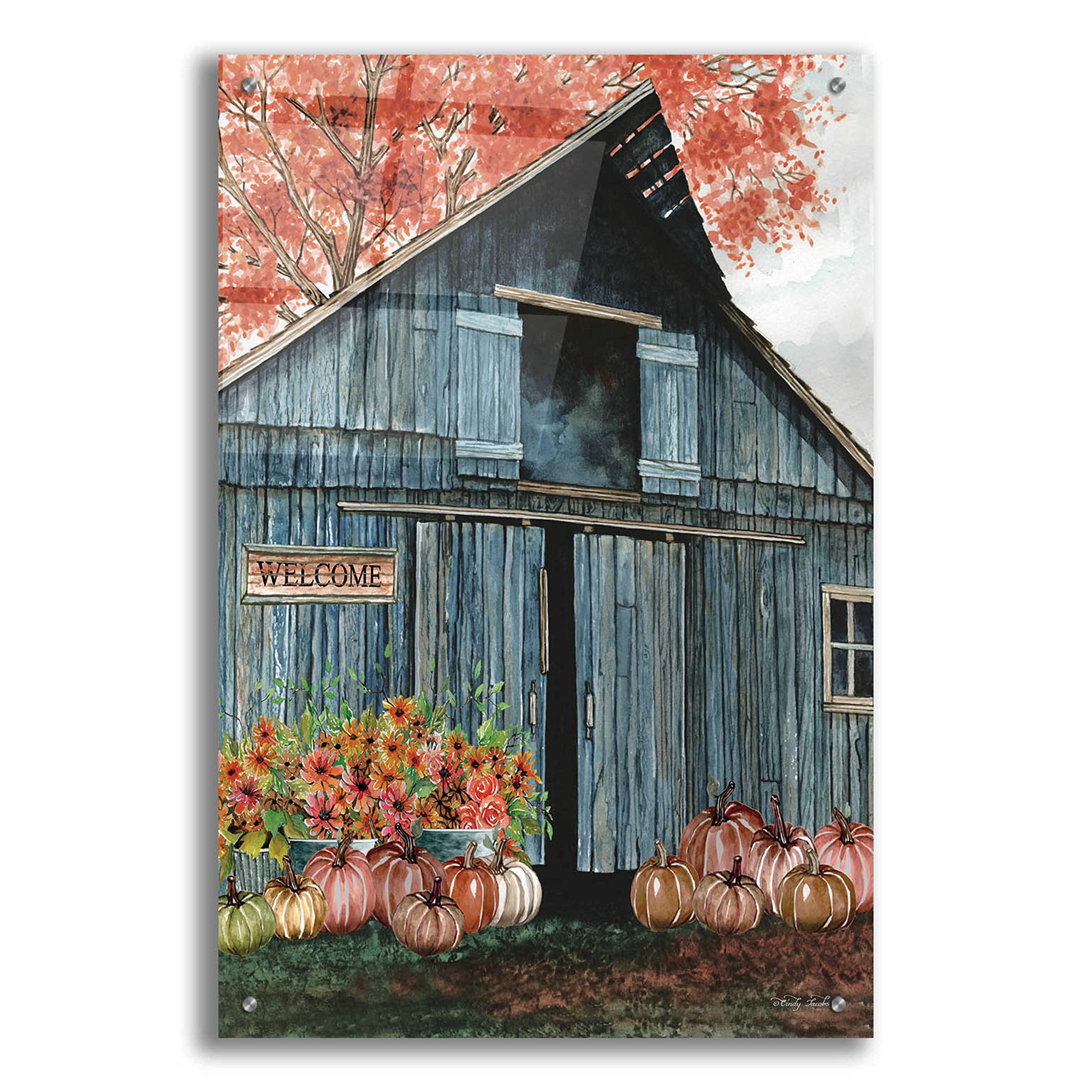 Welcome Fall Barn Acrylic Glass Wall Art by Cindy Jacobs - 24x36 Inches - Perfect for Living Room, Bedroom & Office Decor