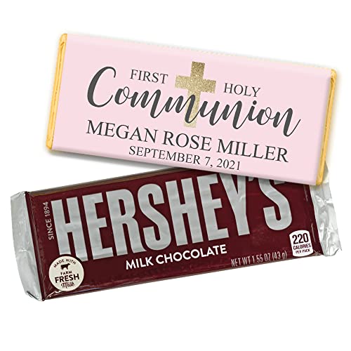Personalized Hershey's Chocolate Bars for Girl's First Communion - Custom Candy Favors (12 Pack) - Perfect for Wedding, Baptism & Birthday Party Favors