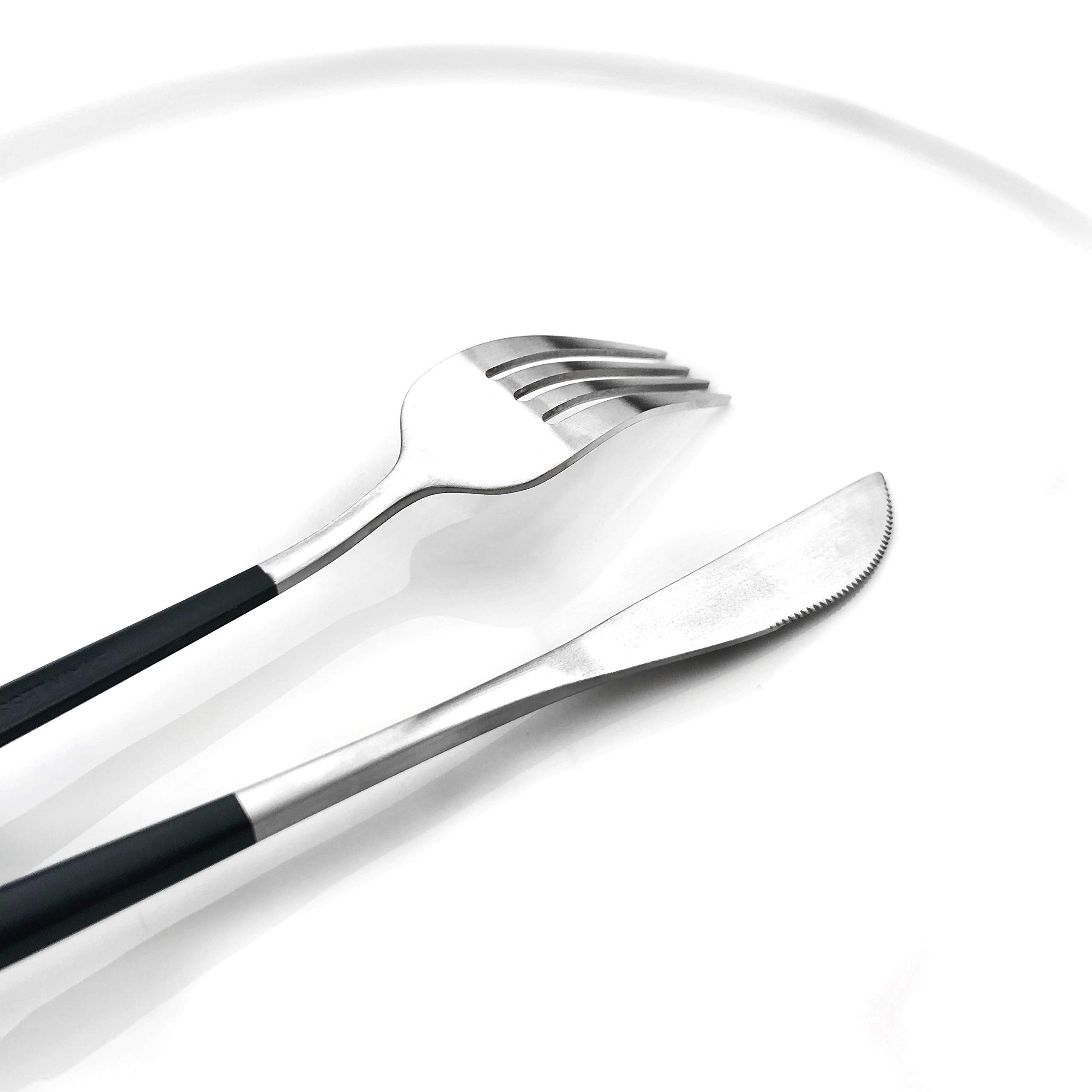 Premium 20-Piece Matte Black Flatware Set - 18/10 Stainless Steel Cutlery with Black Handles (Forks, Spoons, Knives) - Elegant Dinnerware for 4 People - Perfect for Home Dining, Camping & Travel Utensils (Black/Silver)