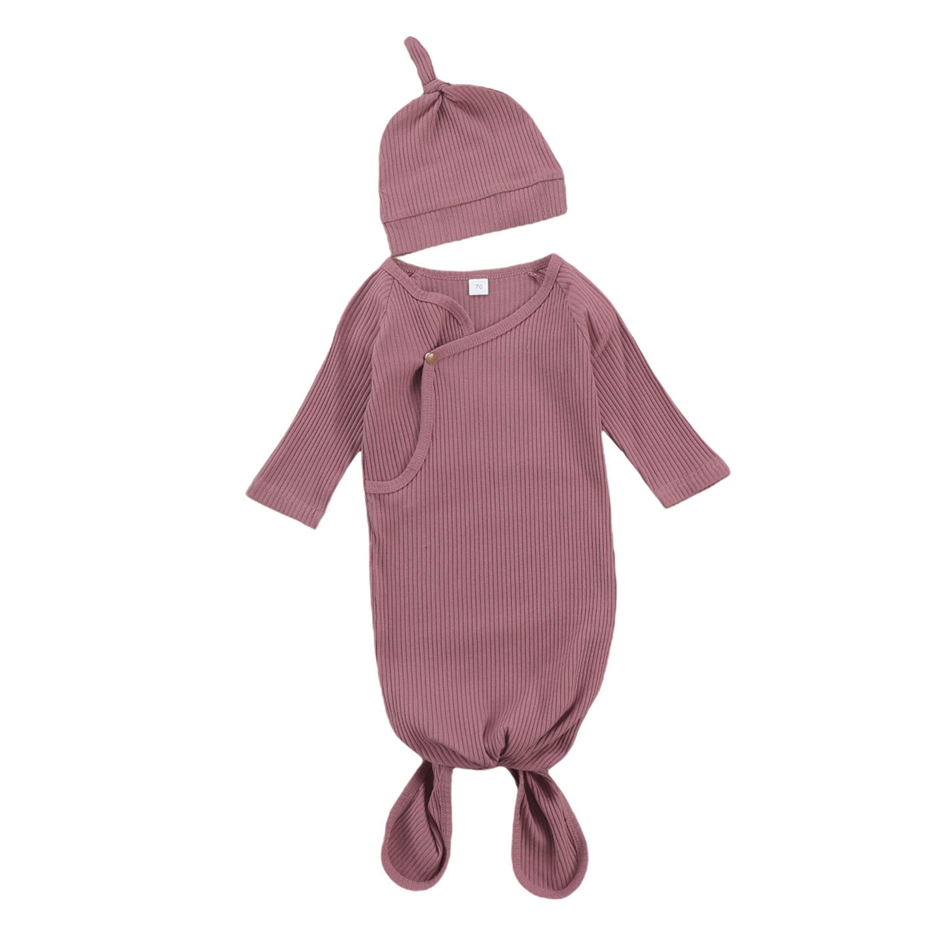 Lefyira Unisex Baby Pajamas Set - 2Pcs Newborn Sleepwear with Hat, Long Sleeve Romper & Knotted Gown for Infants | Soft Cotton Comfort for Nighttime & Nursery