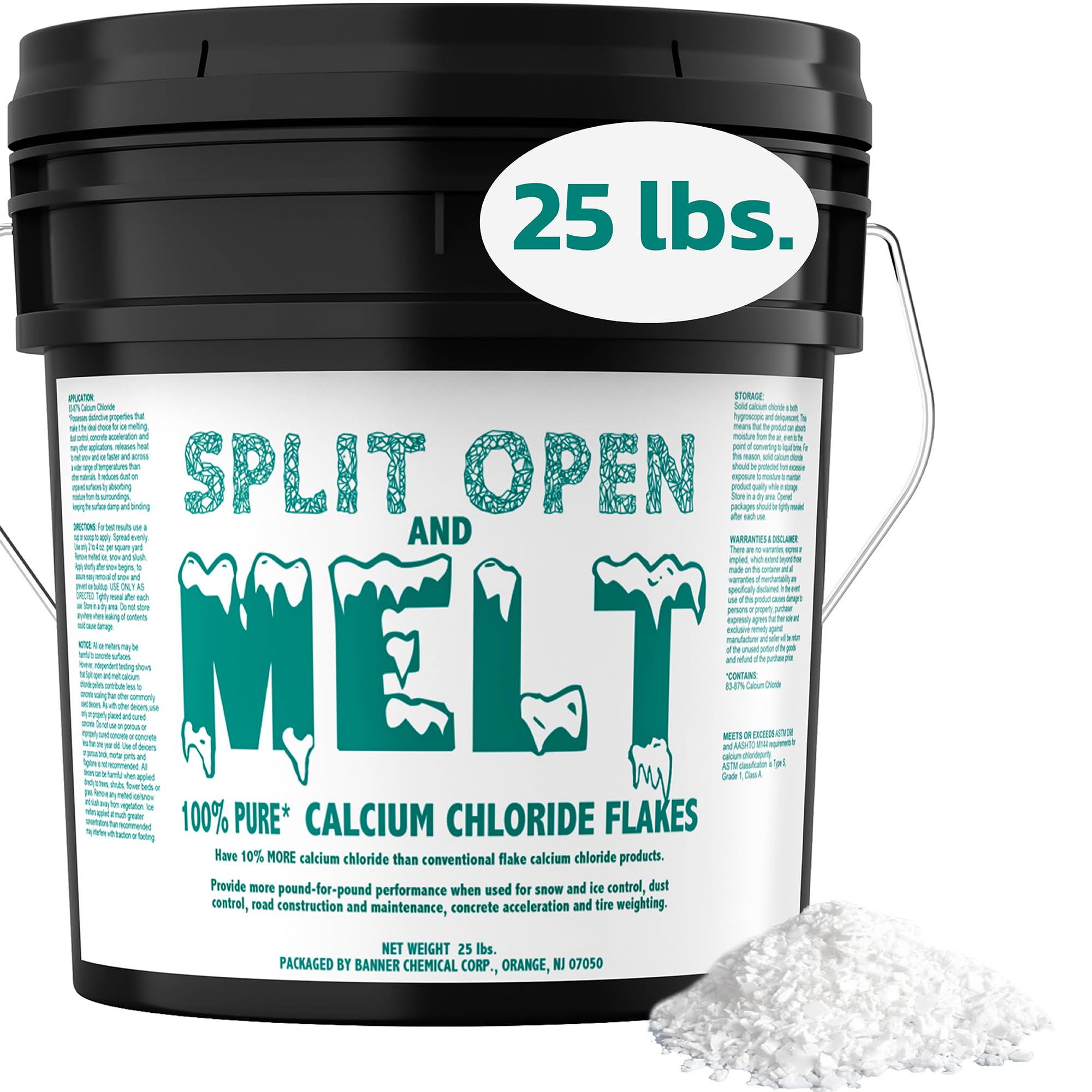 Calcium Chloride Ice Melt Flakes - 25lb Fast-Acting Snow & Ice Melter for Driveways, Sidewalks & Steps - Pet-Safe Deicer for Winter Storms & Freezing Temperatures