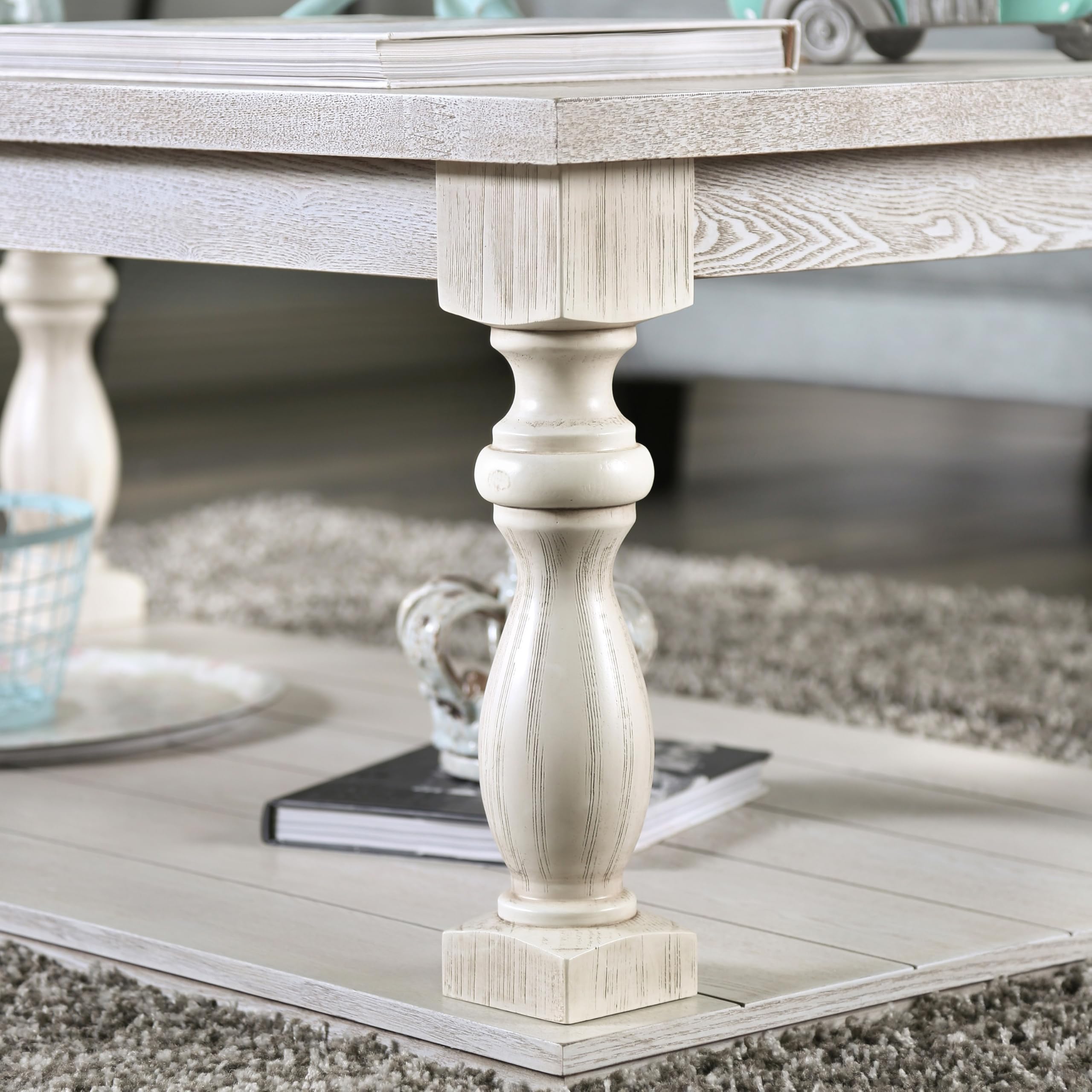 Antique White Kingsbury Coffee Table - Modern Farmhouse Style Living Room Furniture for Home Decor & Cozy Gatherings