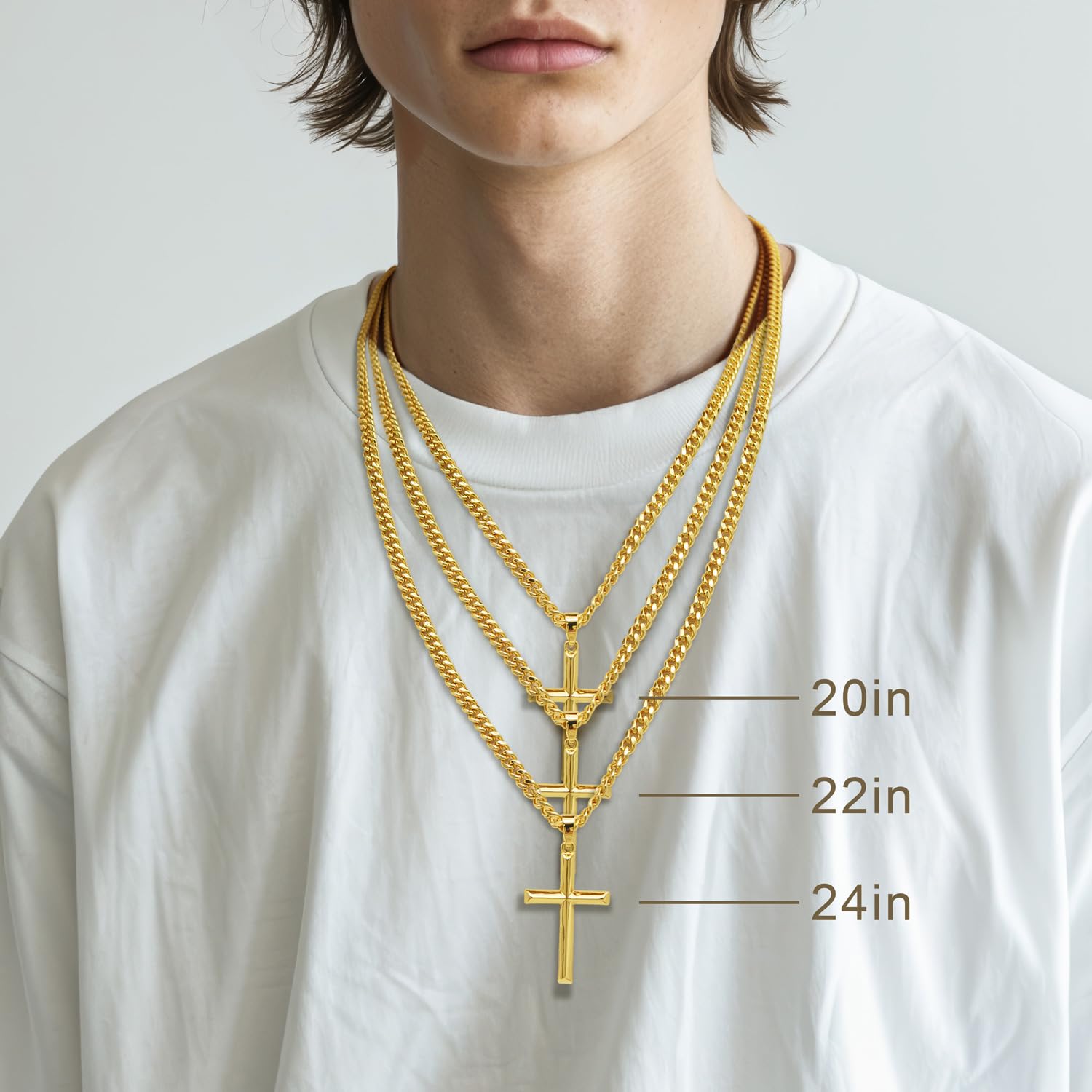 14K Gold Cross Necklace for Men & Women - Durable Pendant Necklace with 20/22/24 Inch Chain - Perfect for Daily Wear, Gifts & Religious Occasions