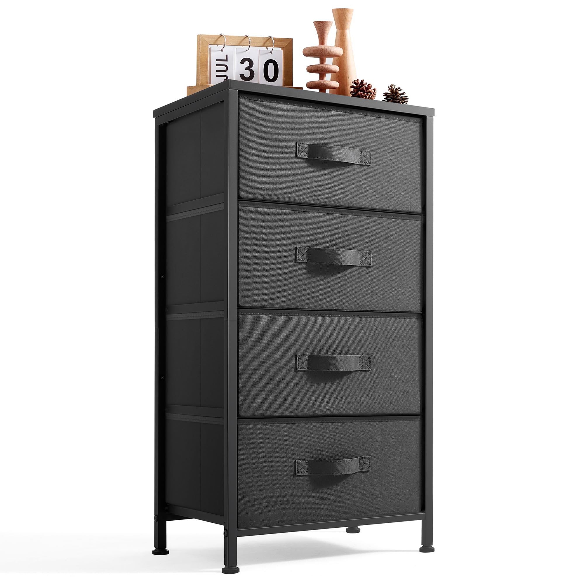 LINSY HOME 4-Drawer Black Dresser for Bedroom - Sturdy Wood Top & Steel Frame Chest of Drawers - Perfect for Closet Organization, Living Room Storage, Hallway & Entryway Decor
