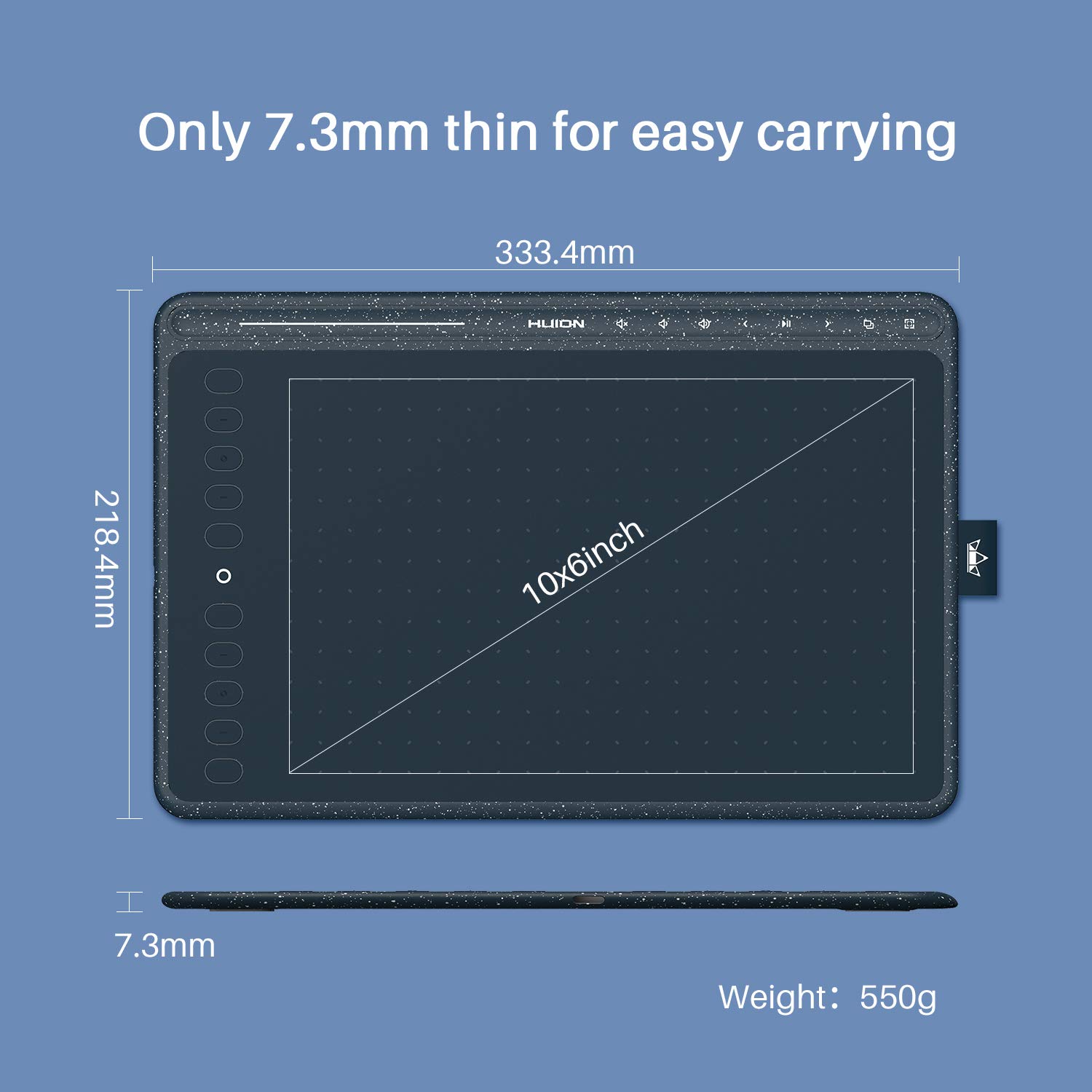 HUION HS611 Digital Drawing Tablet with 8192 Pressure Sensitivity, 8 Multimedia Keys & 10 Express Keys - Android Compatible Graphics Pen Tablet for Artists & Designers (Blue) - Perfect for Digital Art, Animation & Graphic Design
