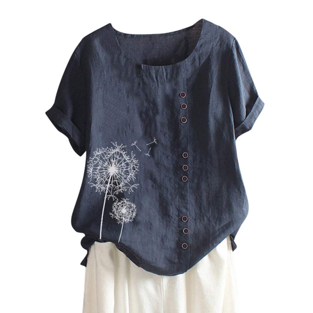 FQZWONG Women's Casual Short Sleeve Boho Blouse - Loose Fit Crew Neck Button Down Top for Summer | Perfect for Beach Outings, Date Nights & Weekend Wear