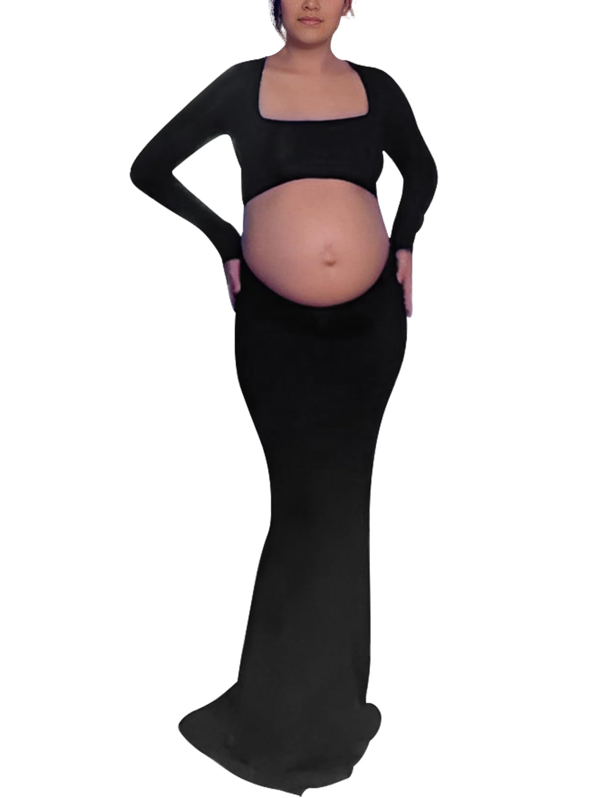 Bhome Sexy Backless Maternity Photoshoot Dress - Long Sleeve Cut-Out Maxi Gown for Pregnancy Photography, Baby Shower & Special Occasions