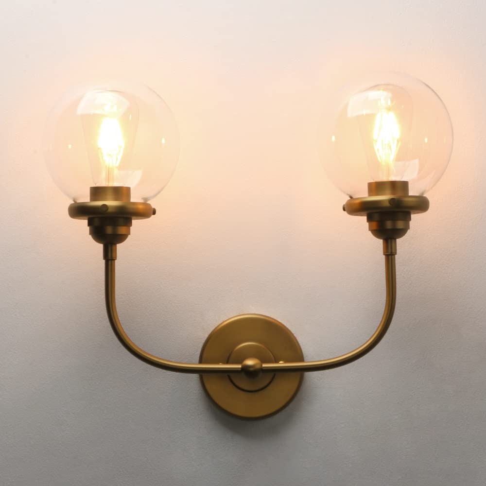 PERMO Modern Double Sconce Light - Antique Brass 2-Light Wall Sconce with 5.9
