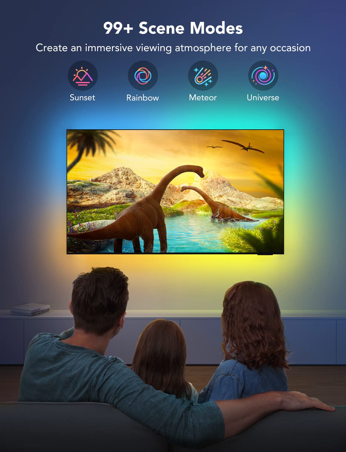 Govee TV LED Backlight Strip Lights - 3.8M RGBIC Smart LED Lights for 55-65 Inch TVs, Bluetooth & Wi-Fi Control, Works with Alexa & Google Assistant, Music Sync, 99+ Scene Modes - Perfect for Home Theater, Gaming & Ambient Lighting