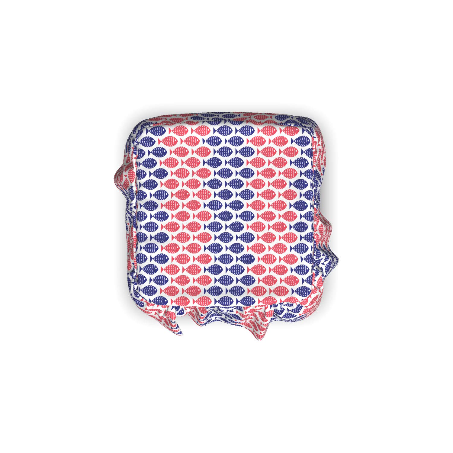 Ambesonne Fish Ottoman Cover 2-Piece Set - Nautical Fish Theme Design with Ruffle Skirt for Square, Round & Cube Footstools | Standard Size Red & Navy Blue Home Decor | Perfect for Living Room, Bedroom & Coastal-Themed Spaces