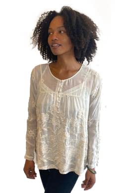 Johnny Was Women's Boho Chic Long Sleeve V-Neck Blouse - Flowy Casual & Dressy Tops for Work, Date Night & Special Occasions