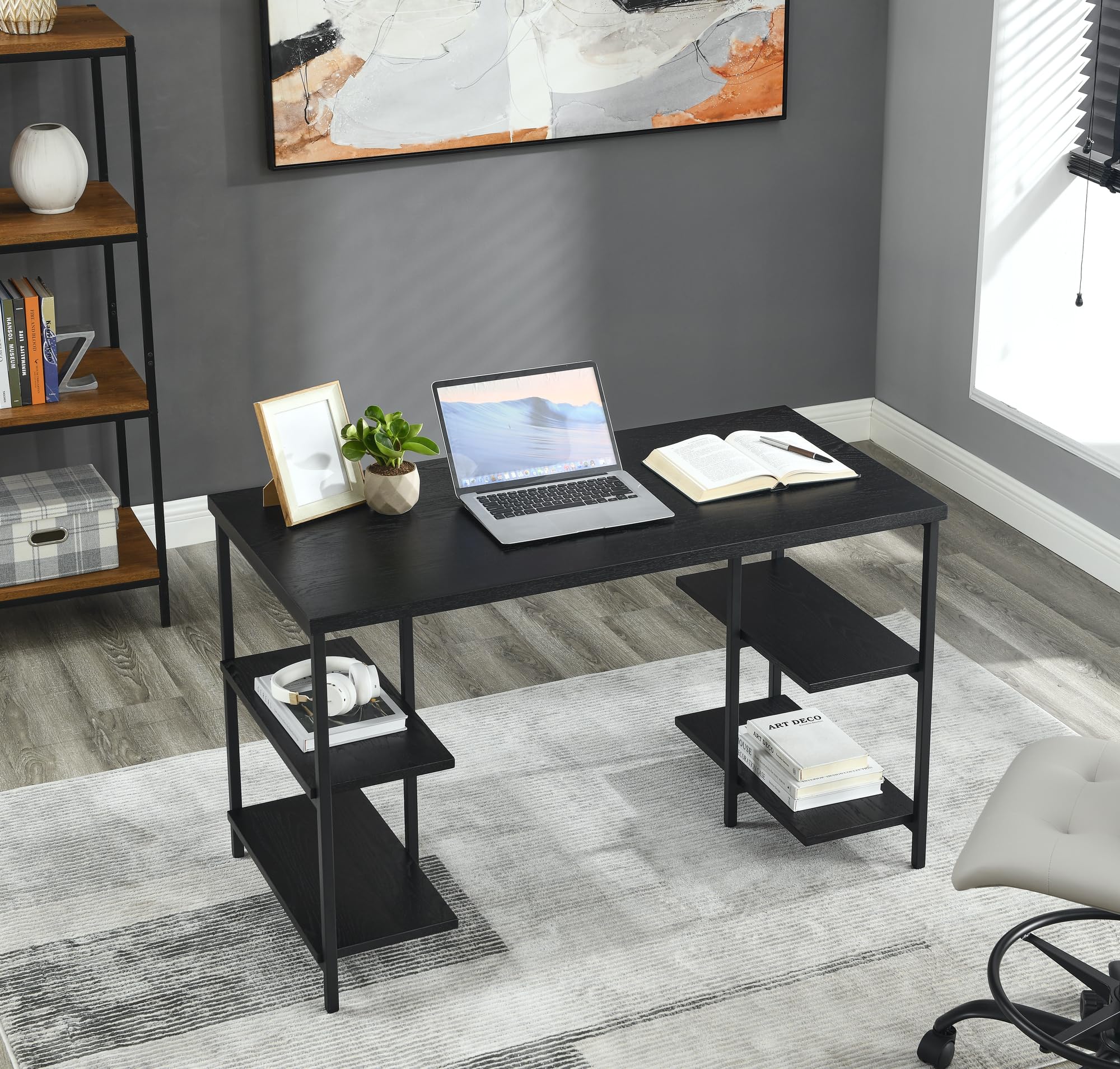 Ergonomic Writing Computer Desk with 2 Storage Shelves - 47.25