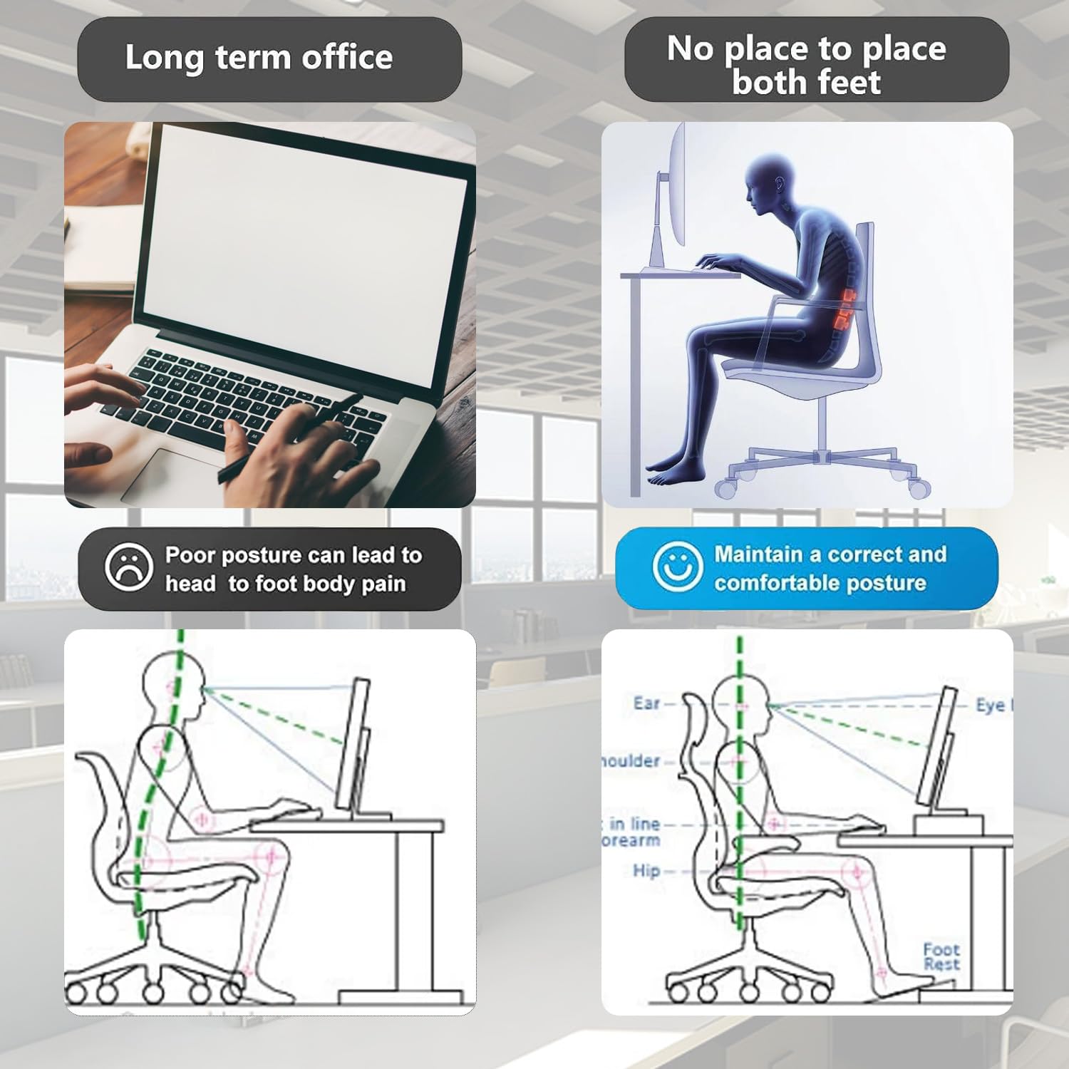 Jakarl Adjustable Ergonomic Foot Rest for Office Desk - Under Desk Foot Stool with Massage Roller, 6 Height Settings - Perfect for Work, Gaming & Home Office Comfort