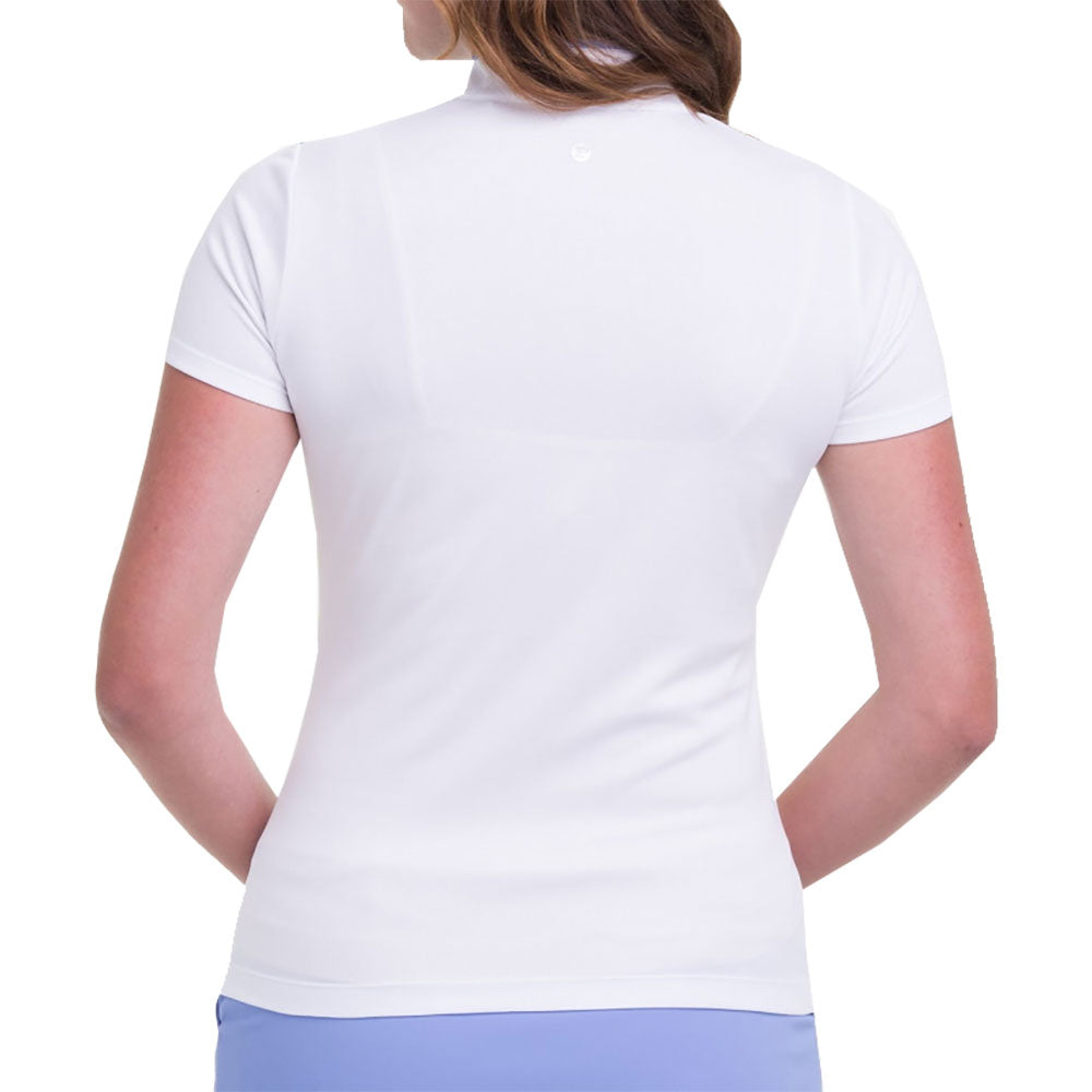 EP New York Women's Split Mock Print Short Sleeve Golf Polo Shirt - White Multi Color - Perfect for Golf, Tennis & Casual Summer Outfits