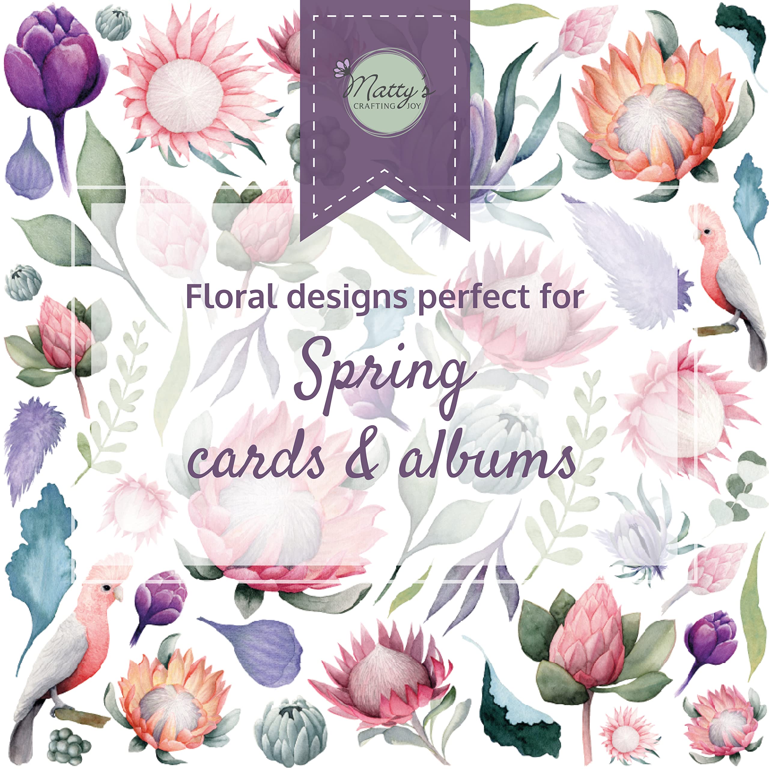 Matty's Crafting Joy Floral Grace 12x12 Double Sided Scrapbook Cardstock Paper Pad - 24 Floral Designer Patterned Papers for Scrapbooking, Card Making, DIY Crafts & Home Decor Projects