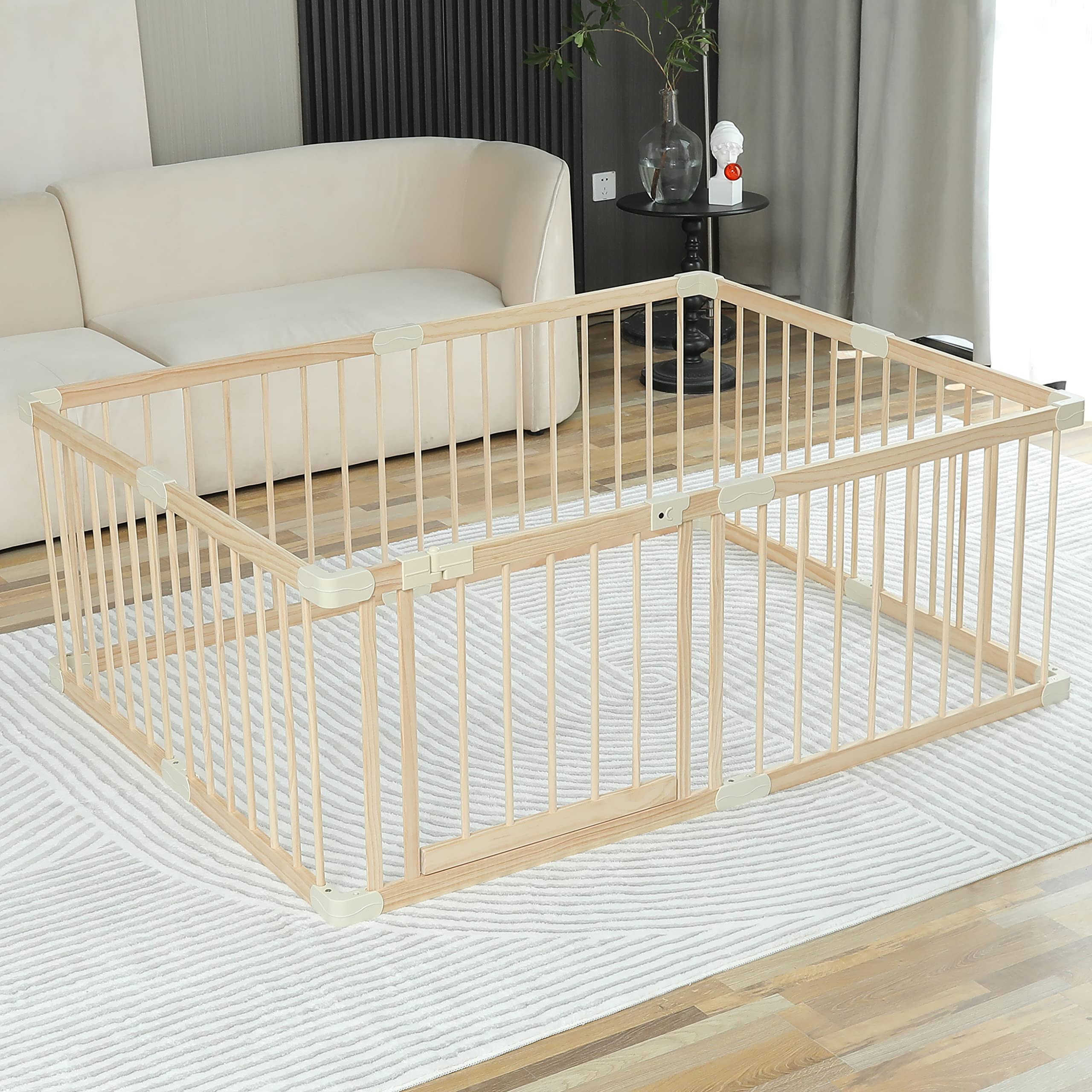 Conababy Large Wooden Baby Playpen - 120x160x61cm Safe Play Yard for Toddlers & Kids | Indoor Play Fence Gate for Daycare, Gym Area & Home Use