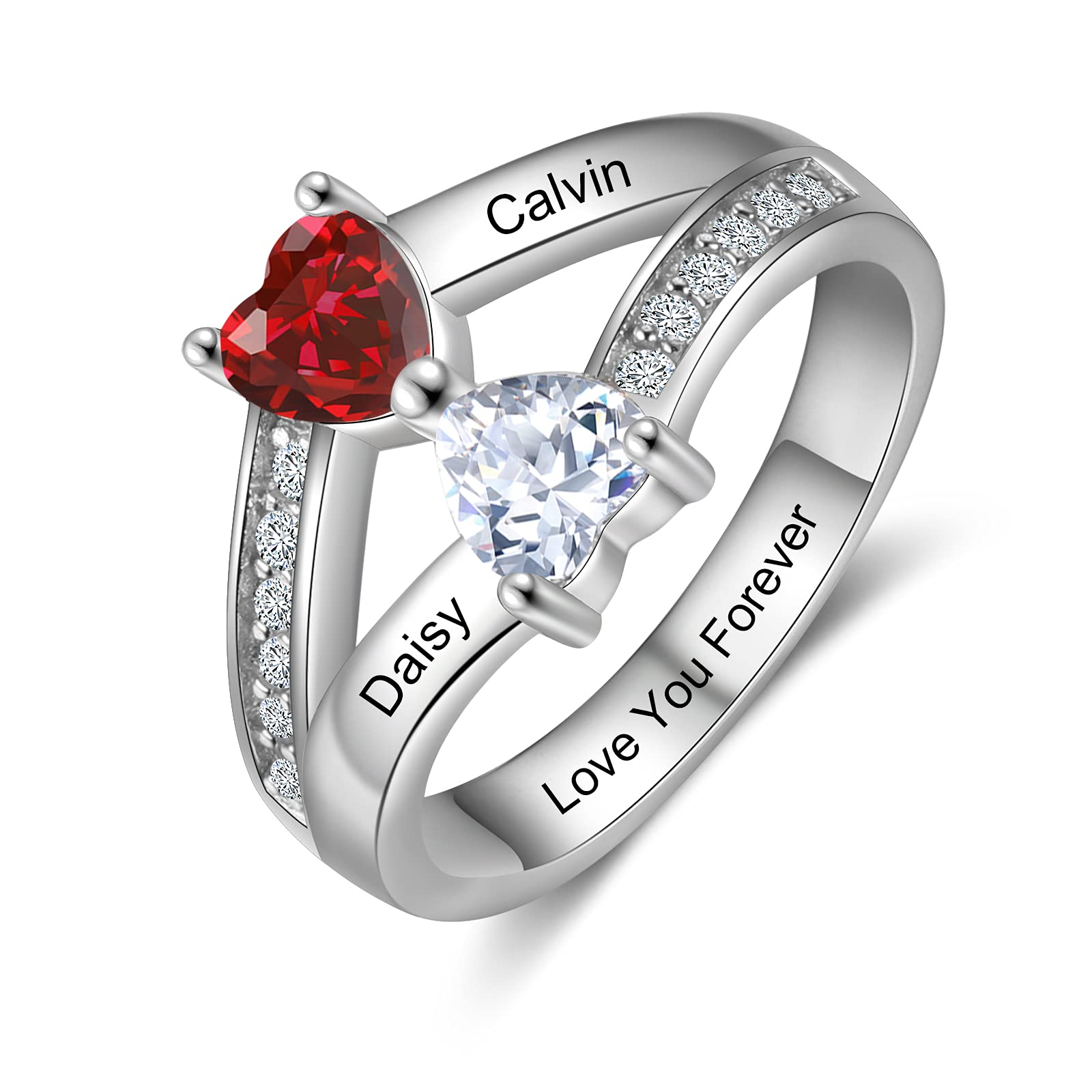 Personalized Sterling Silver Mother's Rings with Birthstones - Custom Engraved Promise, Engagement & Wedding Rings for Women - Heart Birthstone & Name Jewelry for Mom, Gift Ideas for Mother's Day, Anniversary & Special Occasions
