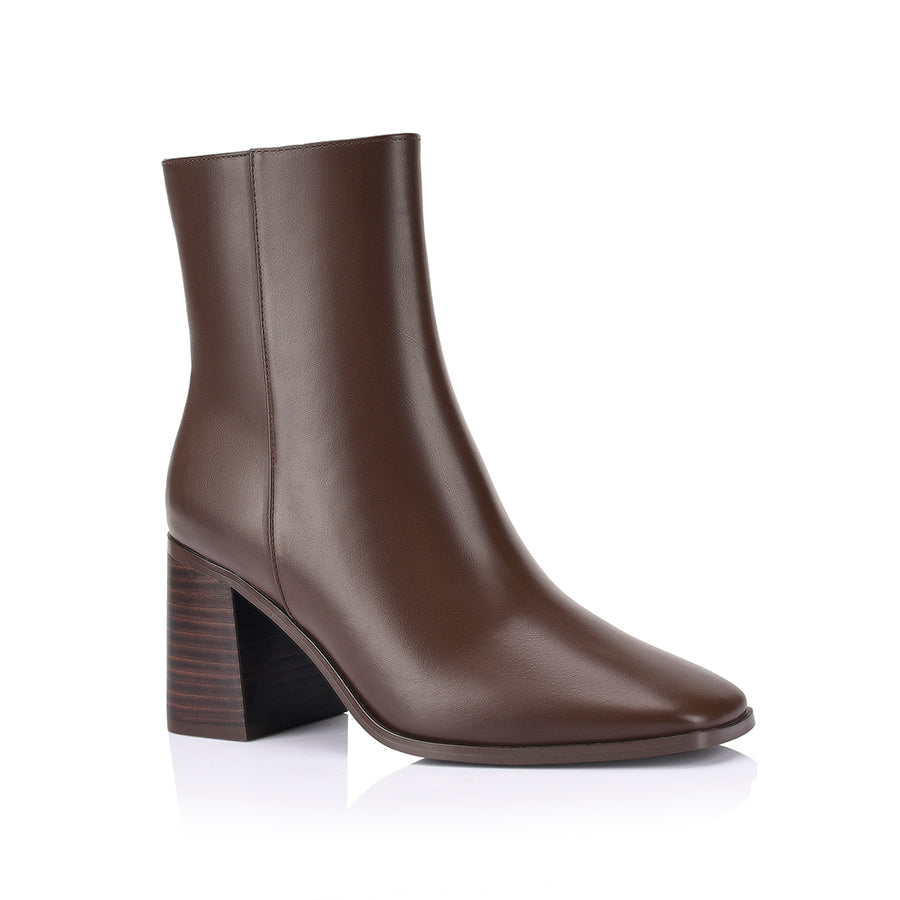 Liliah Women's Ankle Boots - Chocolate Brown Leather Mid Calf Booties for Fall & Winter Fashion, Comfortable Casual & Dressy Outfits