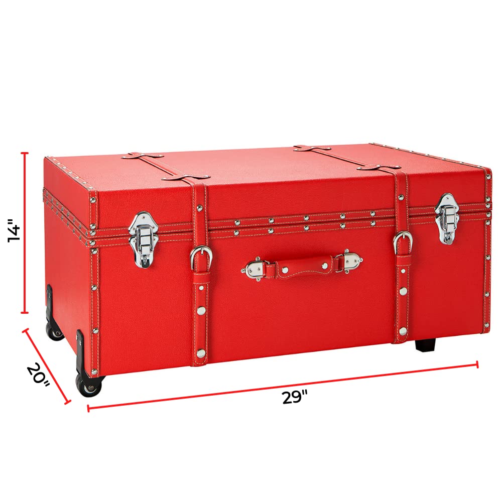 DormCo Textured Wheeled Storage Trunk - Red | Large Collapsible Travel Trunk for College Dorm, Moving & Storage | Perfect for Clothes, Blankets & Seasonal Items