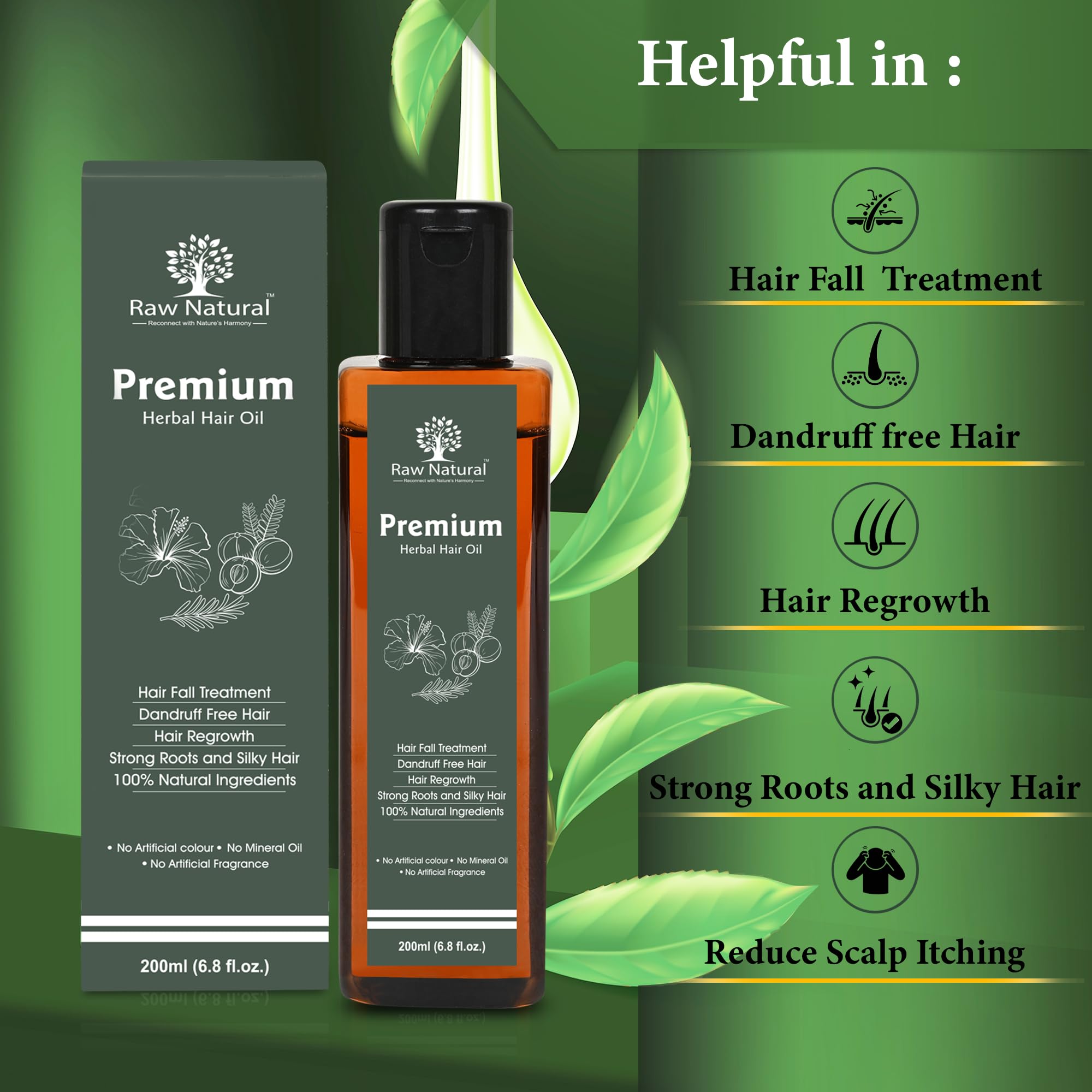 Premium Natural Herbal Hair Oil with Amla, Bhringraj & Rosemary - Chemical-Free Hair Fall Treatment for Strong, Shiny Hair & Regrowth | Mineral Oil Free | 200ml | Perfect for Daily Hair Care, Scalp Massage & Damaged Hair Repair