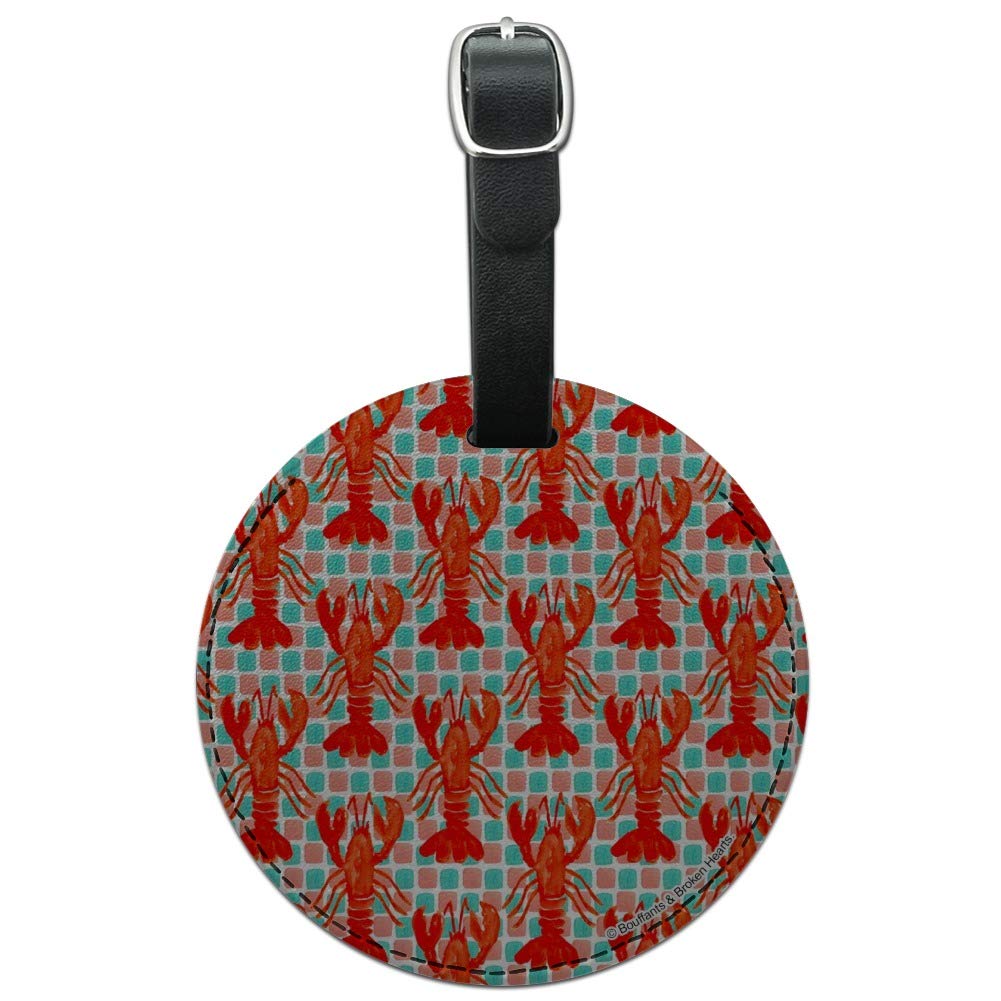 Premium Round Leather Luggage Tag with Lobster Tiles - Durable Suitcase ID Tag for Carry-On Bags - Perfect for Travel, Business Trips & Vacation Identification