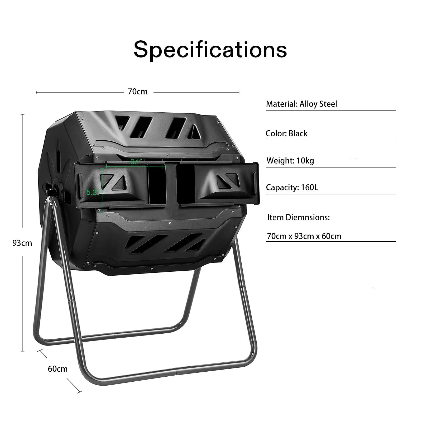 160L Large Outdoor Compost Bin - Dual Chamber Tumbling Composter with Rotating Design for Organic Waste | Perfect for Backyard Gardening, Eco-Friendly Composting & Sustainable Living