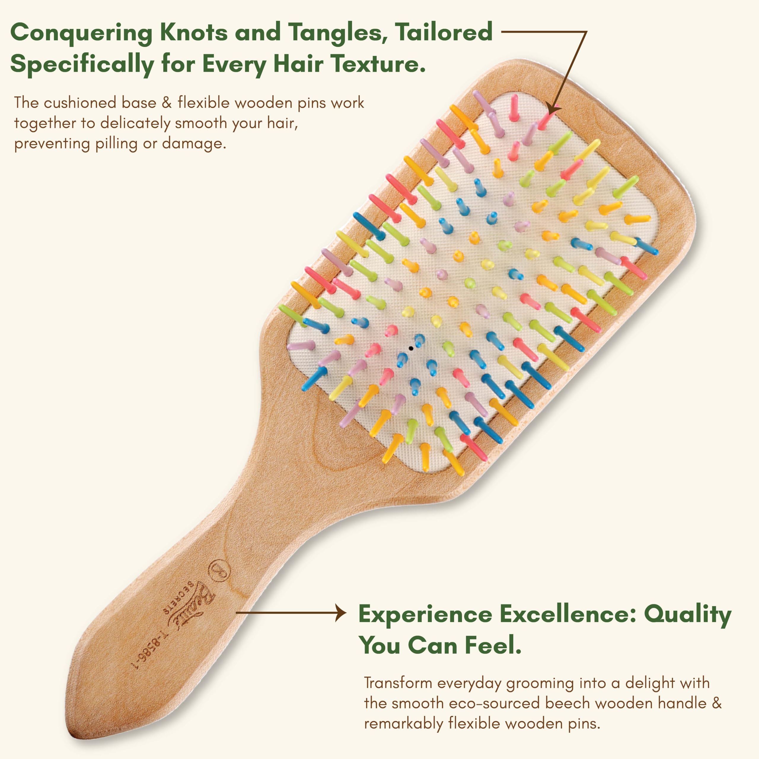Beauté Secrets Wooden Paddle Hair Brush - Natural Bamboo Hair Brush with Rainbow Tips for Women & Men - Eco-Friendly Large Hairbrush for Thick, Curly, Wavy & Long Hair - Reduces Hair Loss & Frizz - Perfect for Daily Styling, Salon Use & Travel