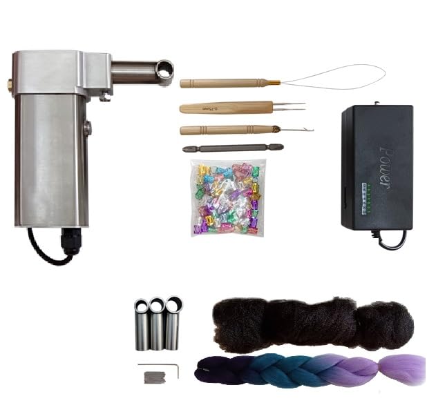 Electric Dreadlocks Maker Machine Kit - Portable Hair Braiding Tool with 3 Replacement Nozzles for DIY Salon & Home Hair Styling (Perfect for African American, Curly & Natural Hair Care)