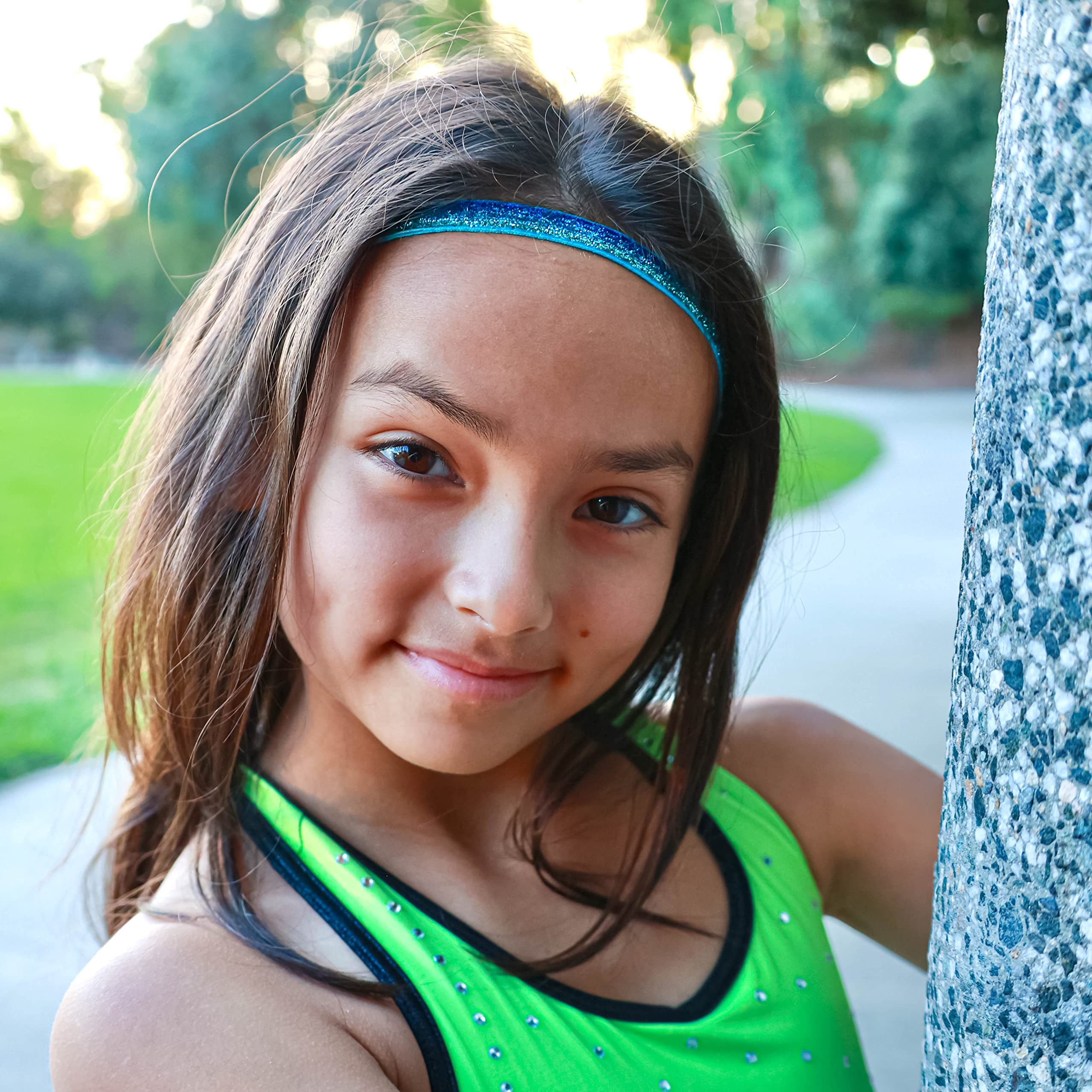 **FROG SAC 6-Pack Glitter Headbands for Girls & Teens – Adjustable Non-Slip Thin Stretch Elastic Sports Headband – Cute Athletic Hair Accessories for Kids – Perfect for Running, Yoga, Dance & School**