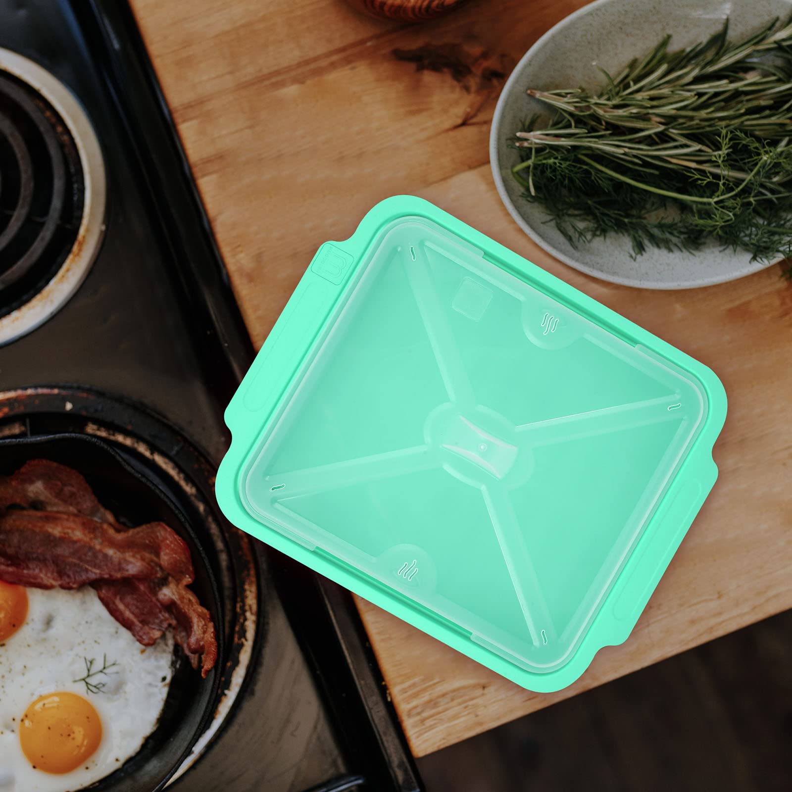 MMUGOOLER Microwave Bacon Cooker with Lid - Quick & Safe Bacon Maker, No Mess, 11.3”L x 9”W x 2.4”H (Blue) - Perfect for Breakfast, Sandwiches & Keto Diet