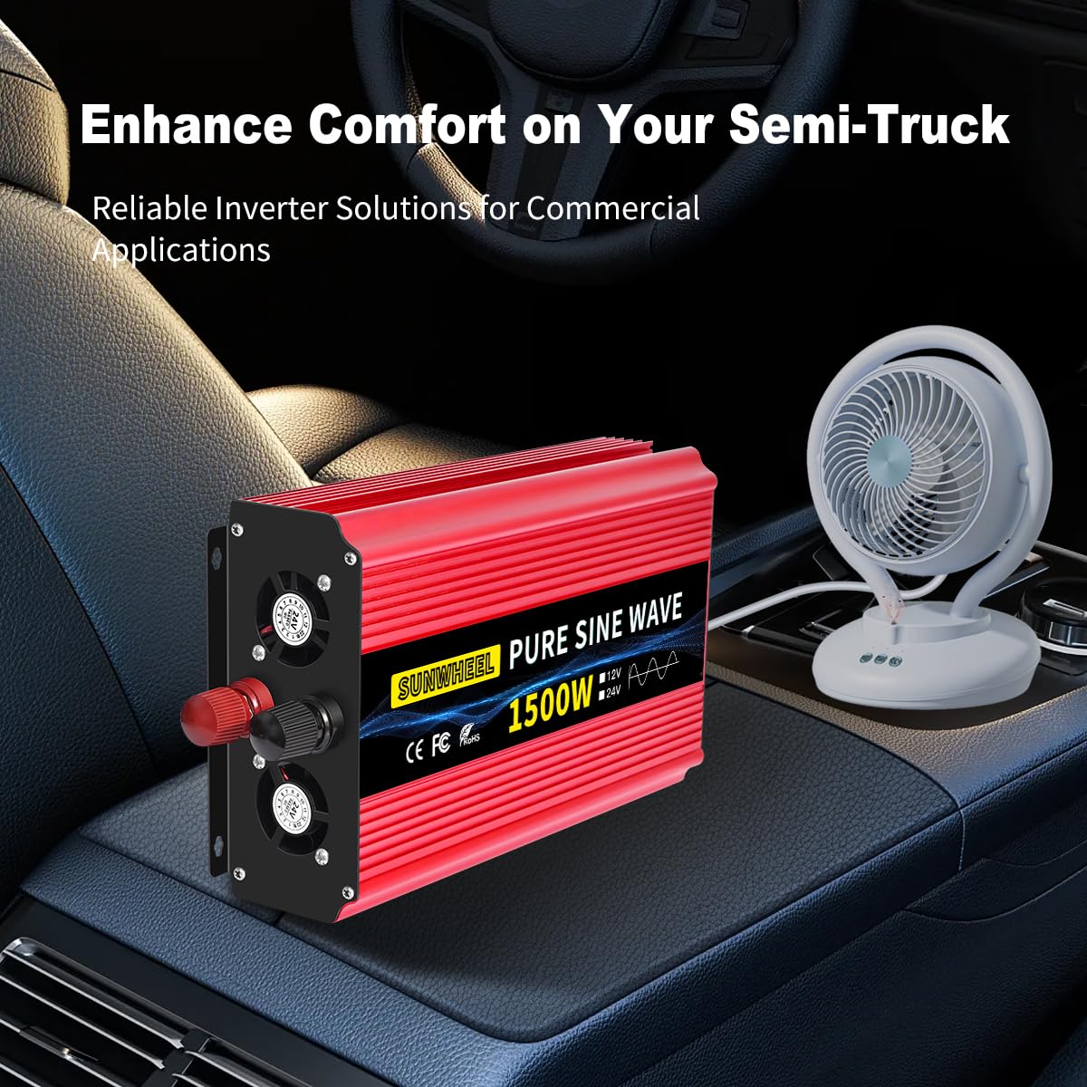 SUNWHEEL 1500W Pure Sine Wave Power Inverter - 12V DC to 110V/120V AC Converter with LCD Display & 2 Outlets for Solar Off-Grid, RV, Truck, Home Appliances (Microwave, Refrigerator, Coffee Maker, TV) - Perfect for Camping, Road Trips & Emergency Power Backup