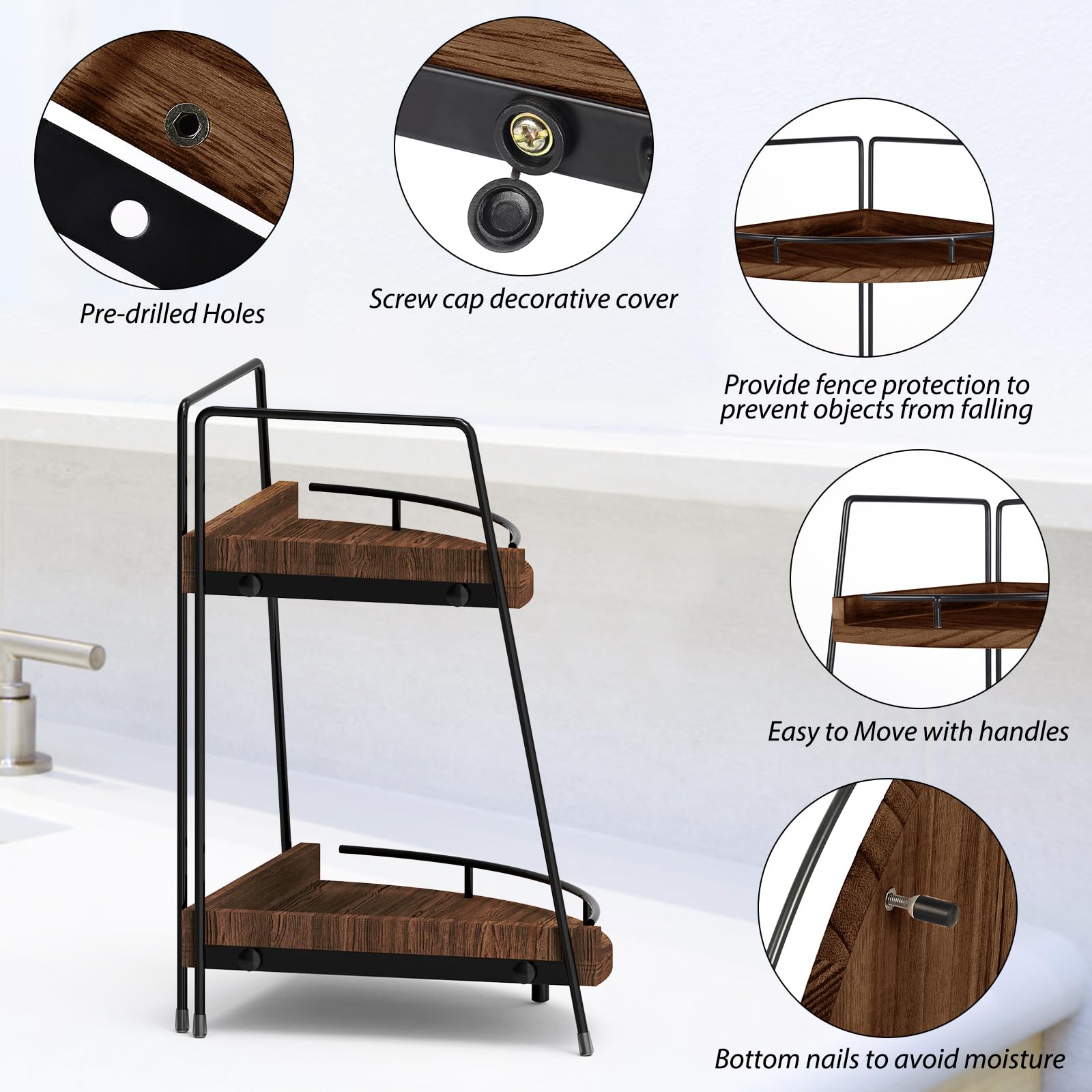 2-Tier Wooden Bathroom Counter Organizer - Space Saving Vanity Shelf for Makeup, Cosmetics & Toiletries - Perfect for Bathroom, Kitchen Counter & Dresser Organization (Thanksgiving Gift Idea)