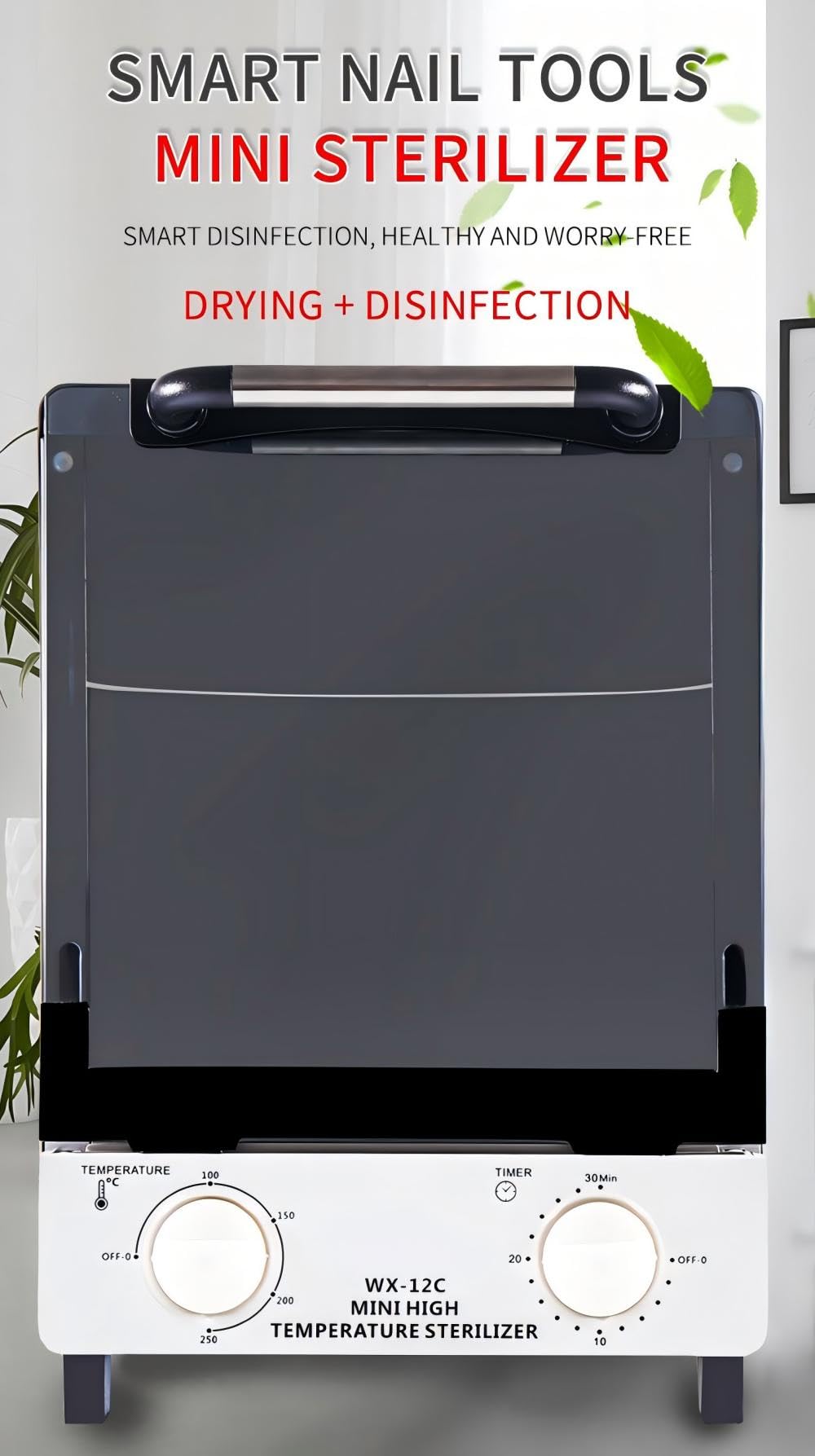 WINB 110V Nail Tool Sterilizer - 12L High-Temperature UV Sanitizer with Digital Timer & Temperature Control - Stainless Steel Tray for Nail Salon Equipment - Perfect for Disinfecting Tweezers, Clippers & Manicure Tools