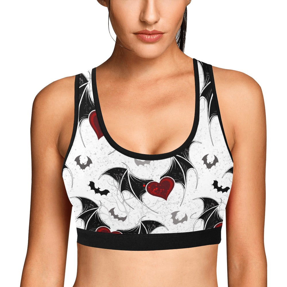 Bats and Hearts Women's Sports Bra - High Impact Workout Top for Running, Yoga & Gym - Moisture Wicking & Supportive Activewear
