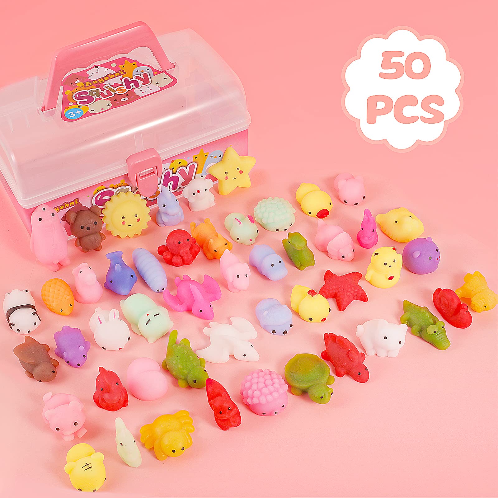 50 Pcs Kawaii Mini Squishy Toys - Soft Mochi Stress Relief & Fidget Toys for Kids, Party Favors, Classroom Prizes, Birthday, Christmas, Easter & Valentine's Day Gifts for Girls & Boys - Perfect for Sensory Play, Anxiety Relief & Fun Party Giveaways