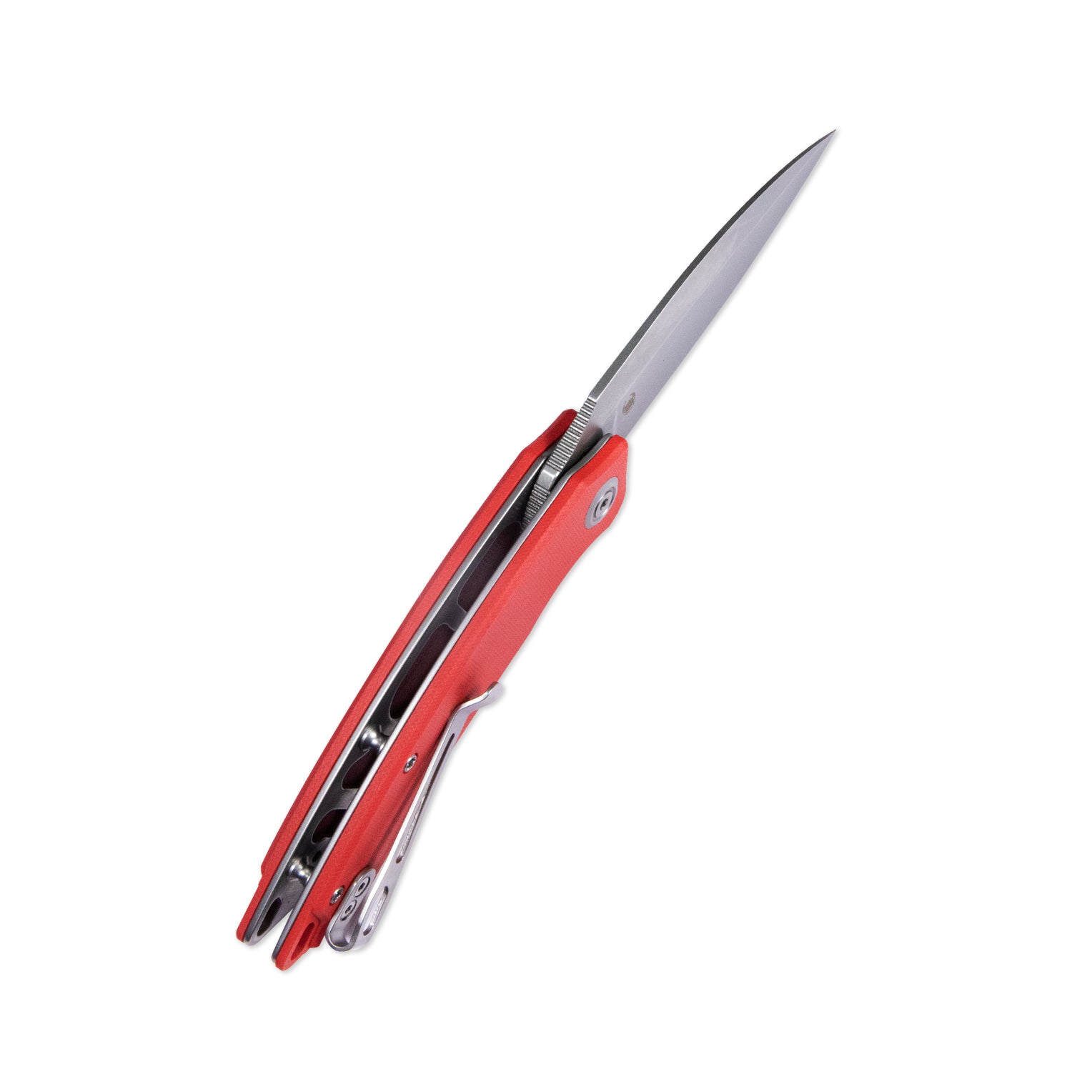 Premium Red G10 Handle Folding Knife - Leaf Liner Lock Front Flipper Design with 2.99