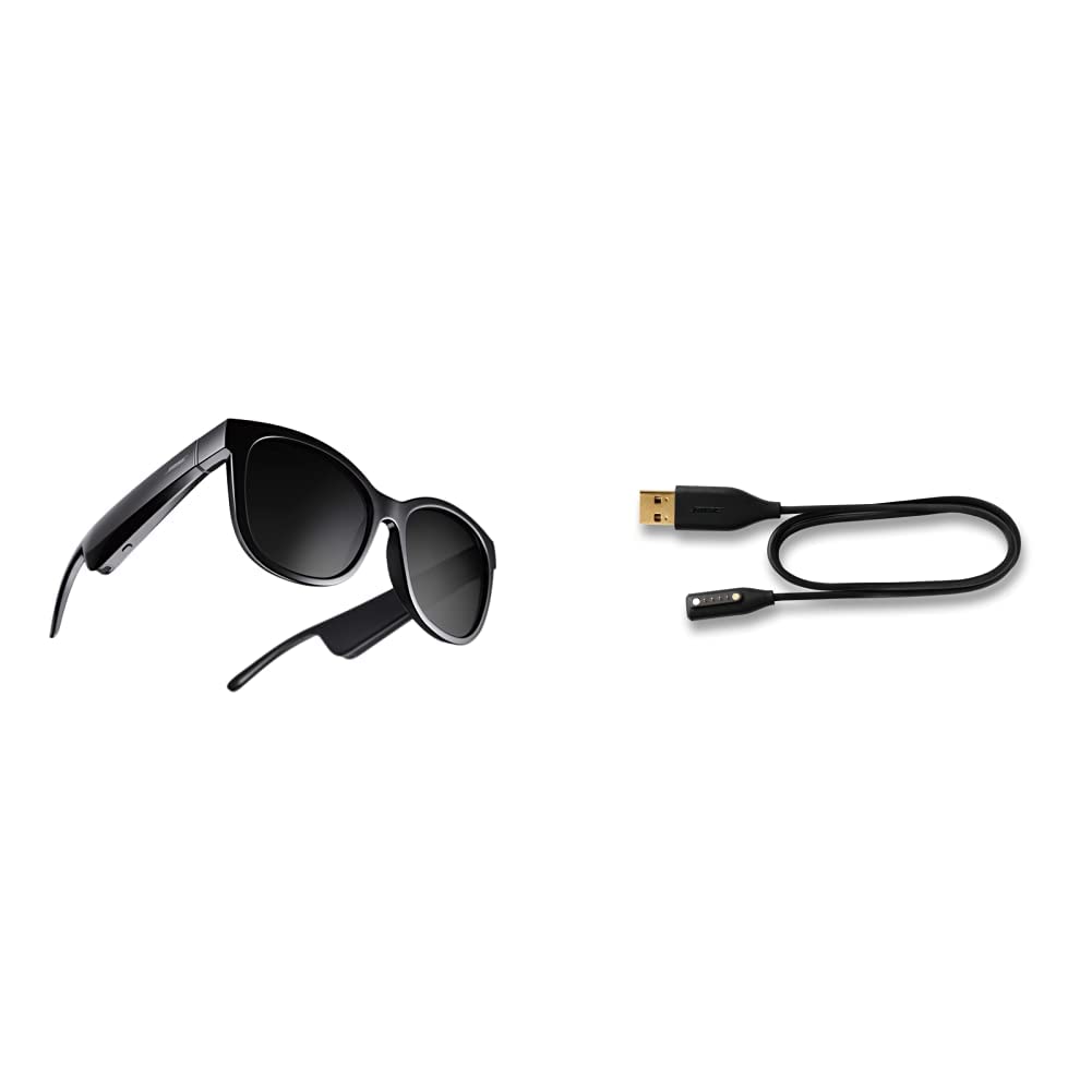 Bose Frames Soprano Smart Glasses - Bluetooth Audio Sunglasses with Built-in Speakers, Wireless Charging, UV Protection (Black) | Perfect for Running, Cycling & Outdoor Activities | Includes Replacement Charging Cable