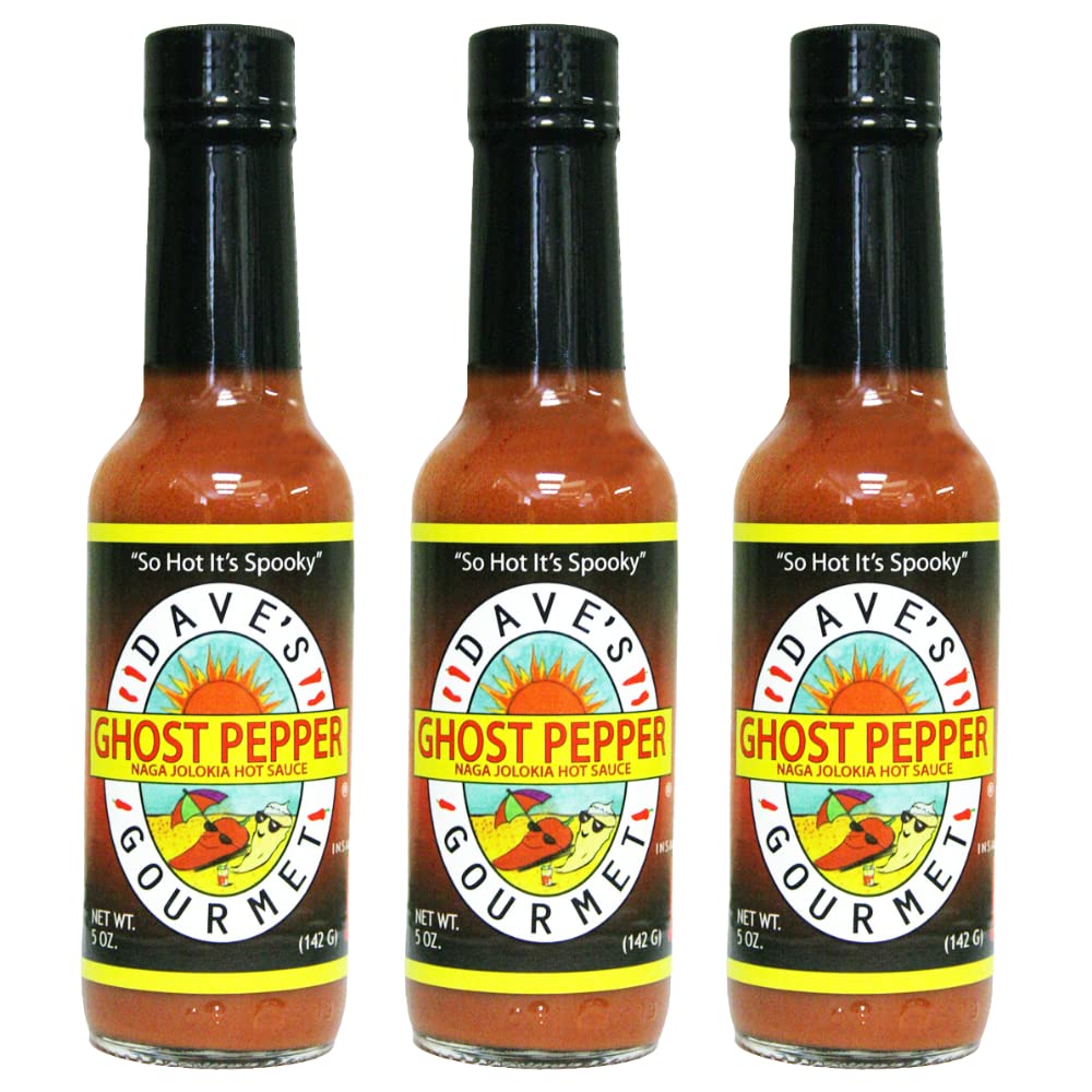 Dave's Gourmet Ghost Pepper Naga Jolokia Hot Sauce - Extra Hot Flavor - 3 Pack (10oz Bottles) - Perfect for Wings, Tacos, Burgers & Spicy Food Lovers