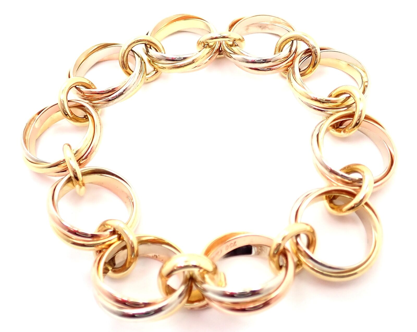 Authentic Cartier Trinity 18K Tri-Color Gold Round Wide Link Bracelet for Women - Luxury Jewelry Gift for Anniversary, Birthday & Special Occasions